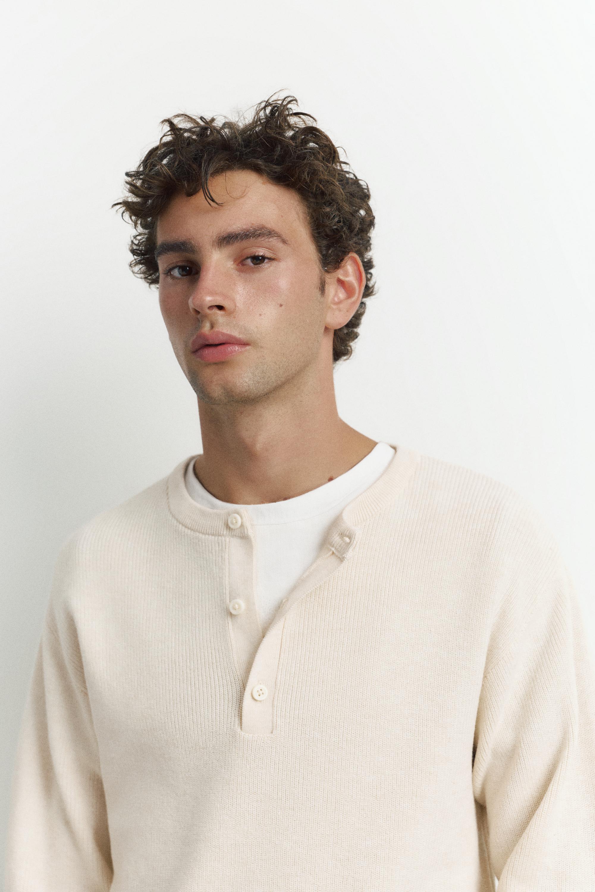 Henley neck jumper — White
