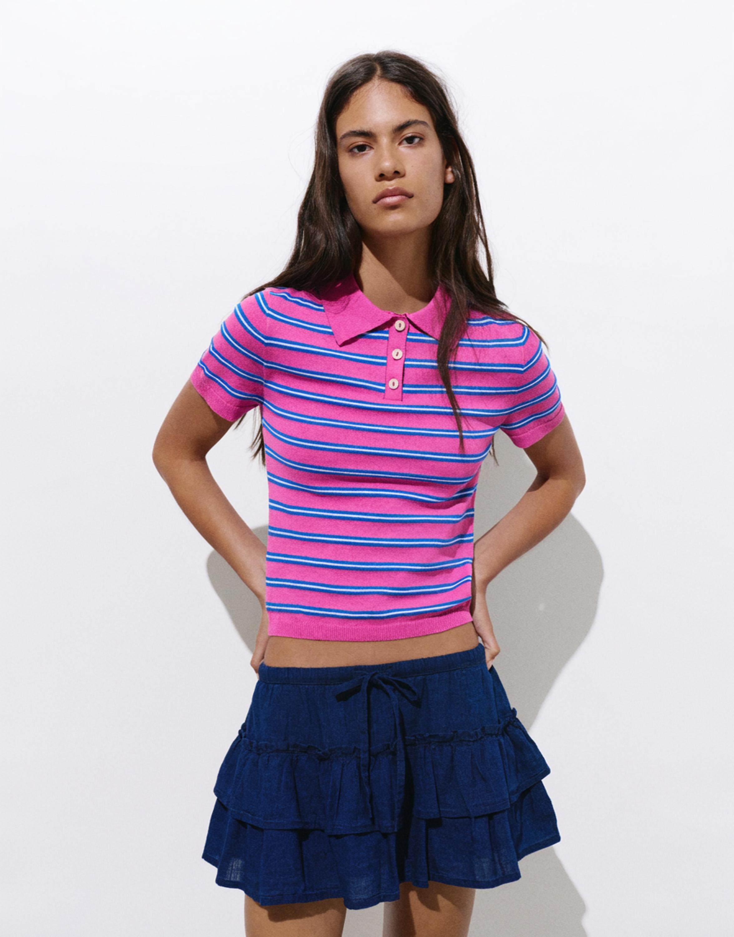 Denim ruffle skort — Dark blue