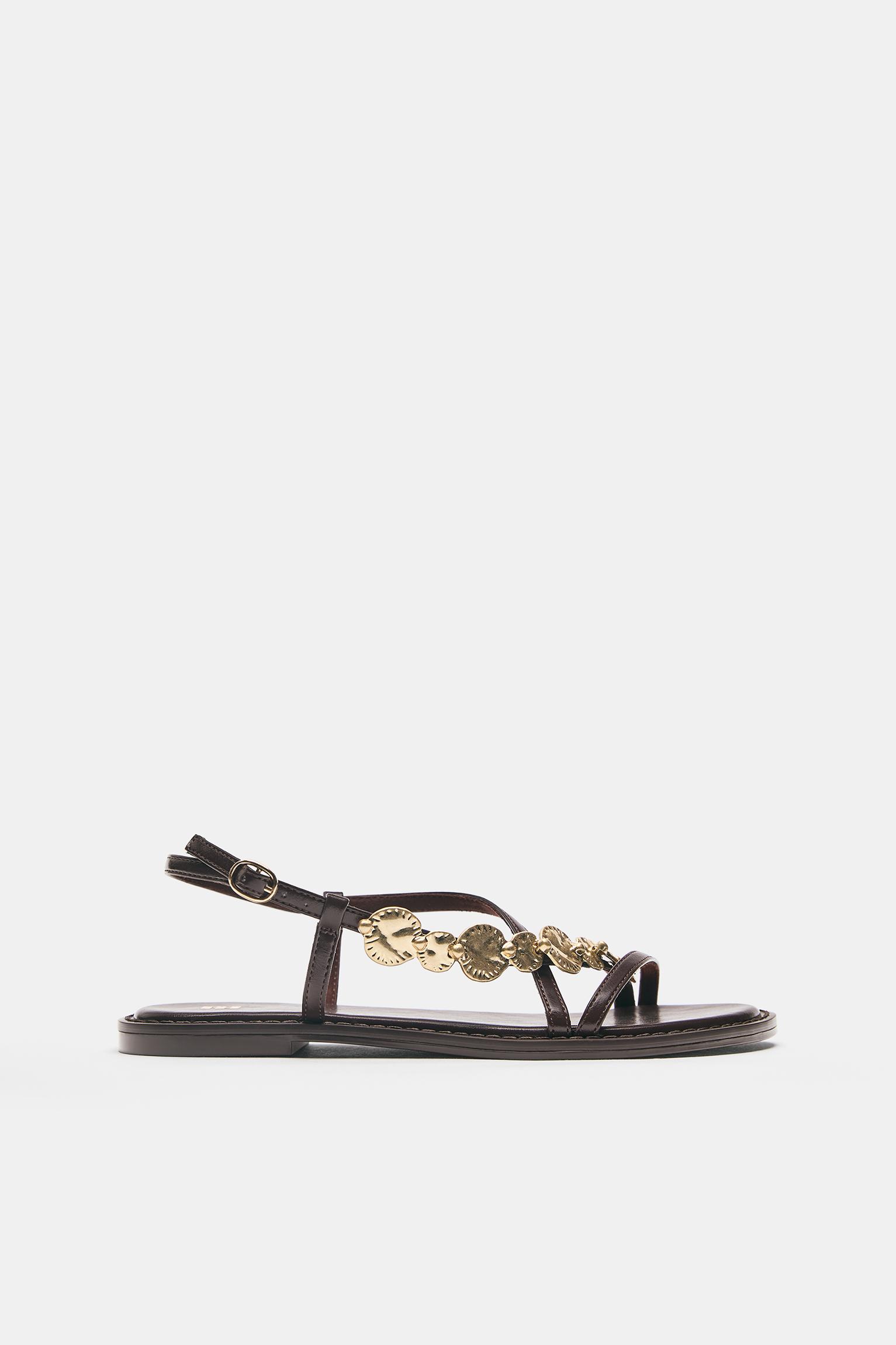 Flat beaded sandals — Brown
