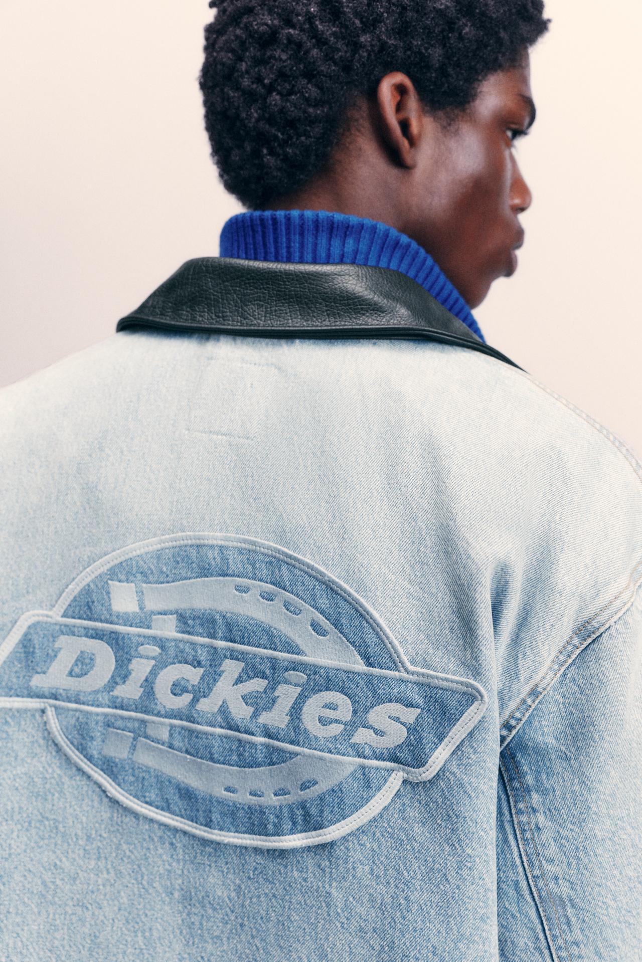 Dickies leather collar denim jacket — Medium blue