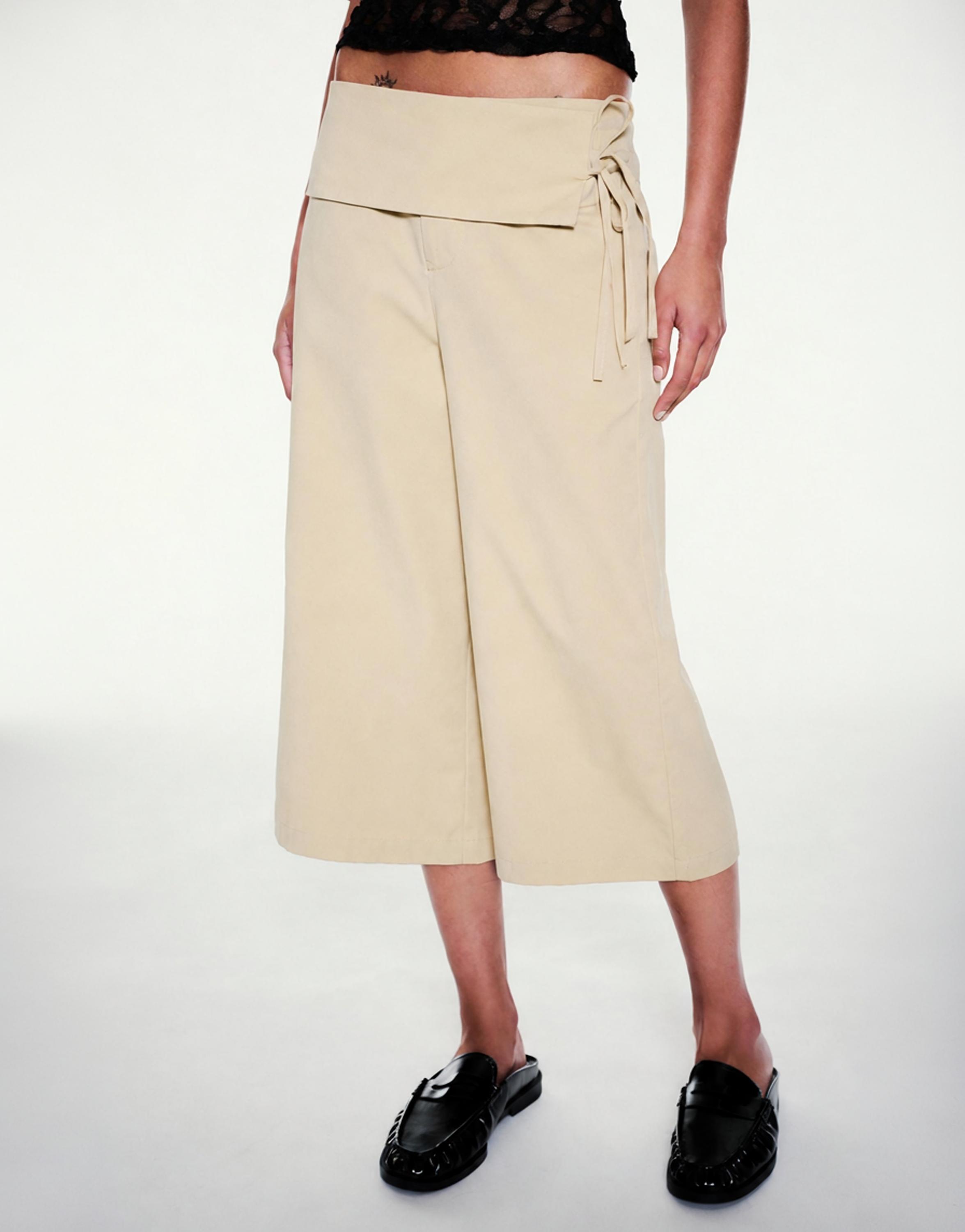 Sash tie culottes — Light camel