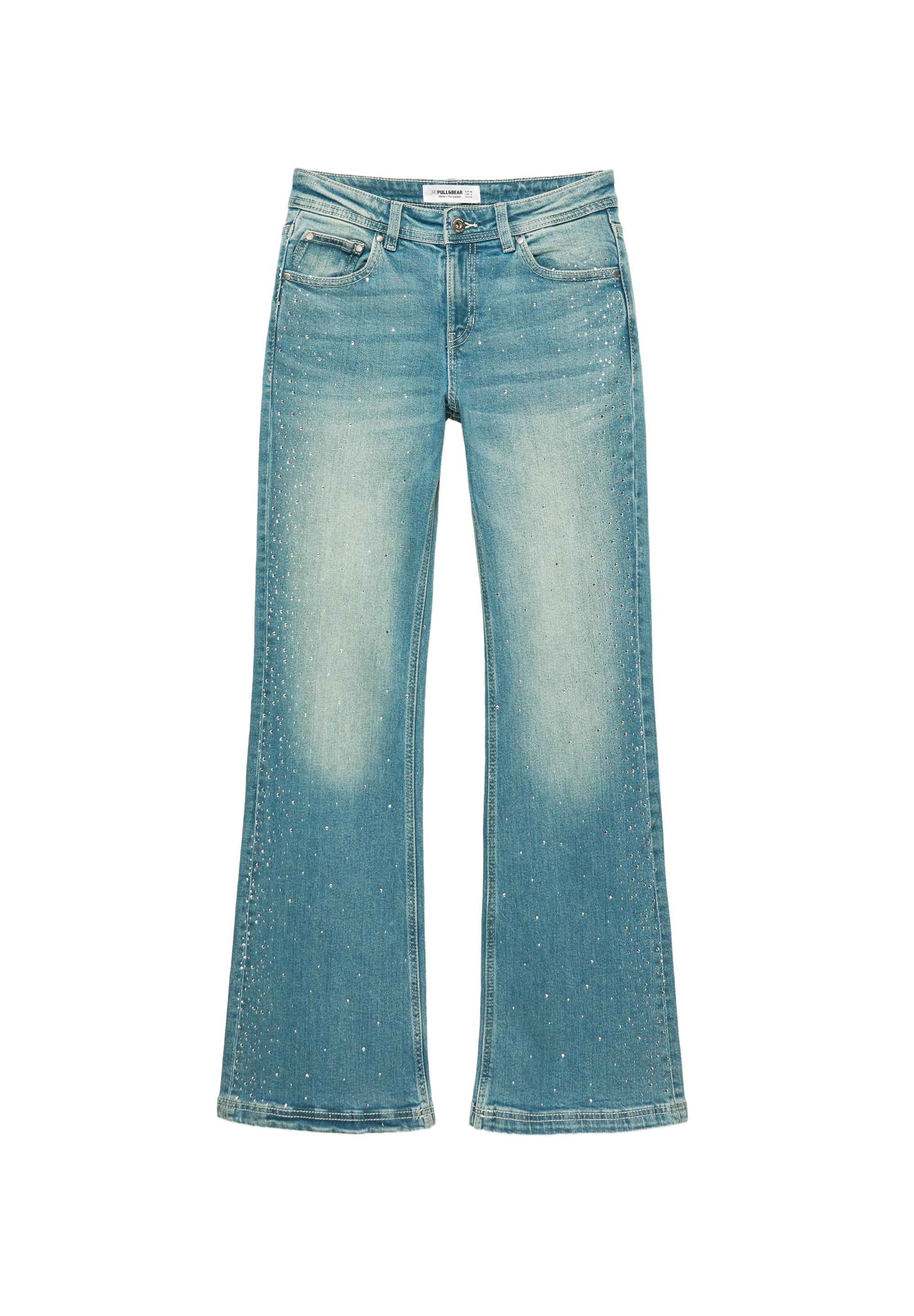 Rhinestone boot-cut jeans — Greenish blue