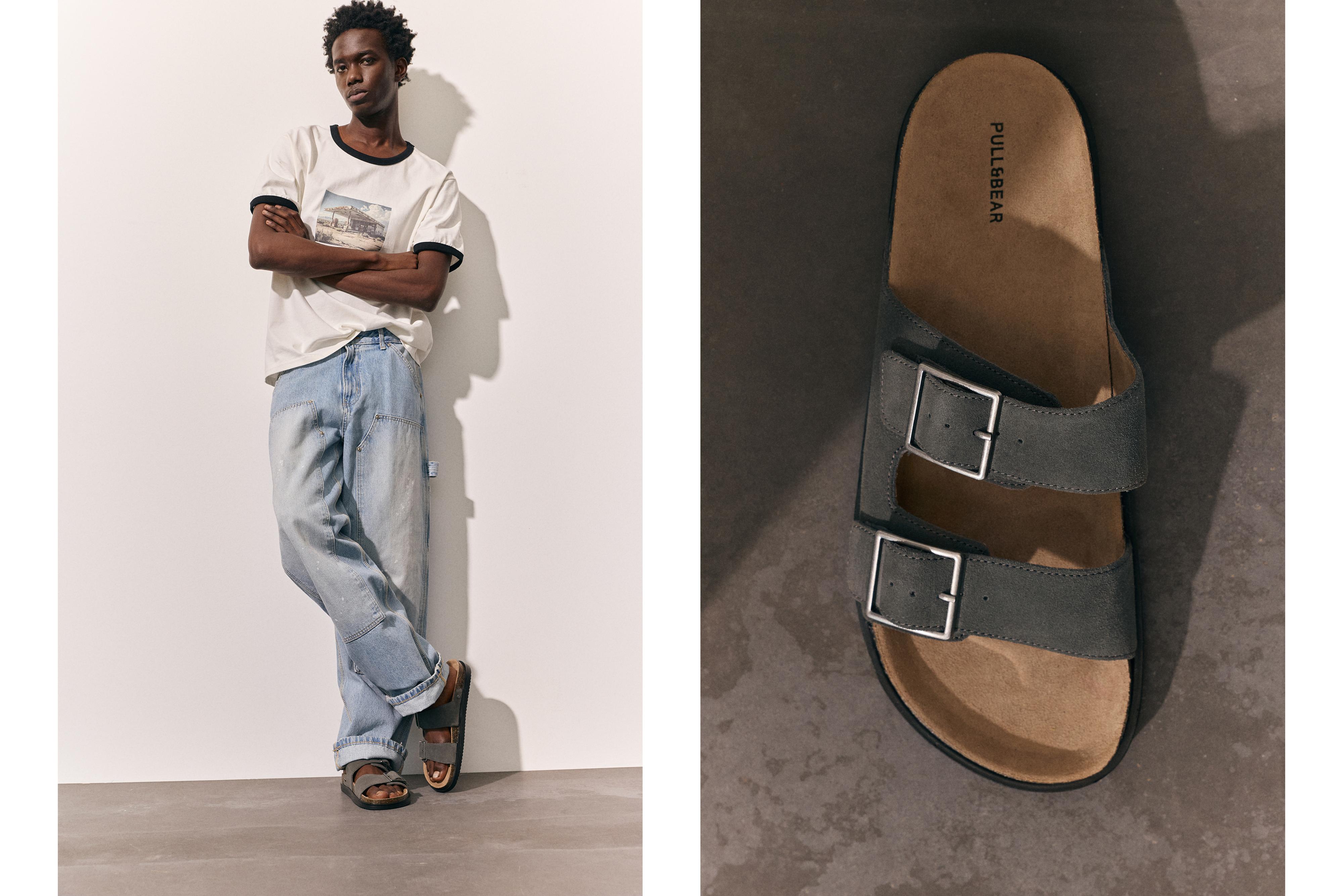 Leather buckle sandals — Grey
