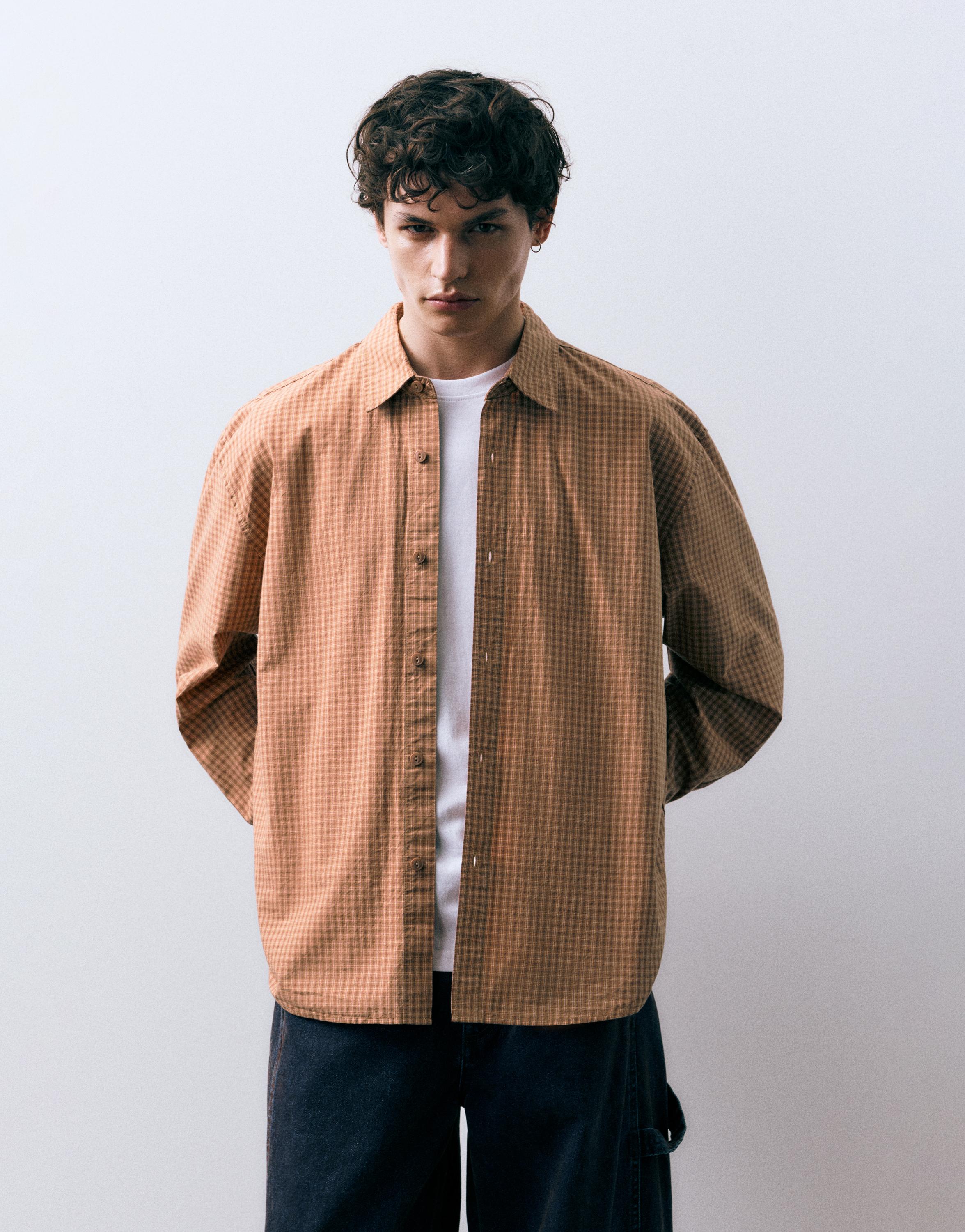 Orange check shirt — Orange