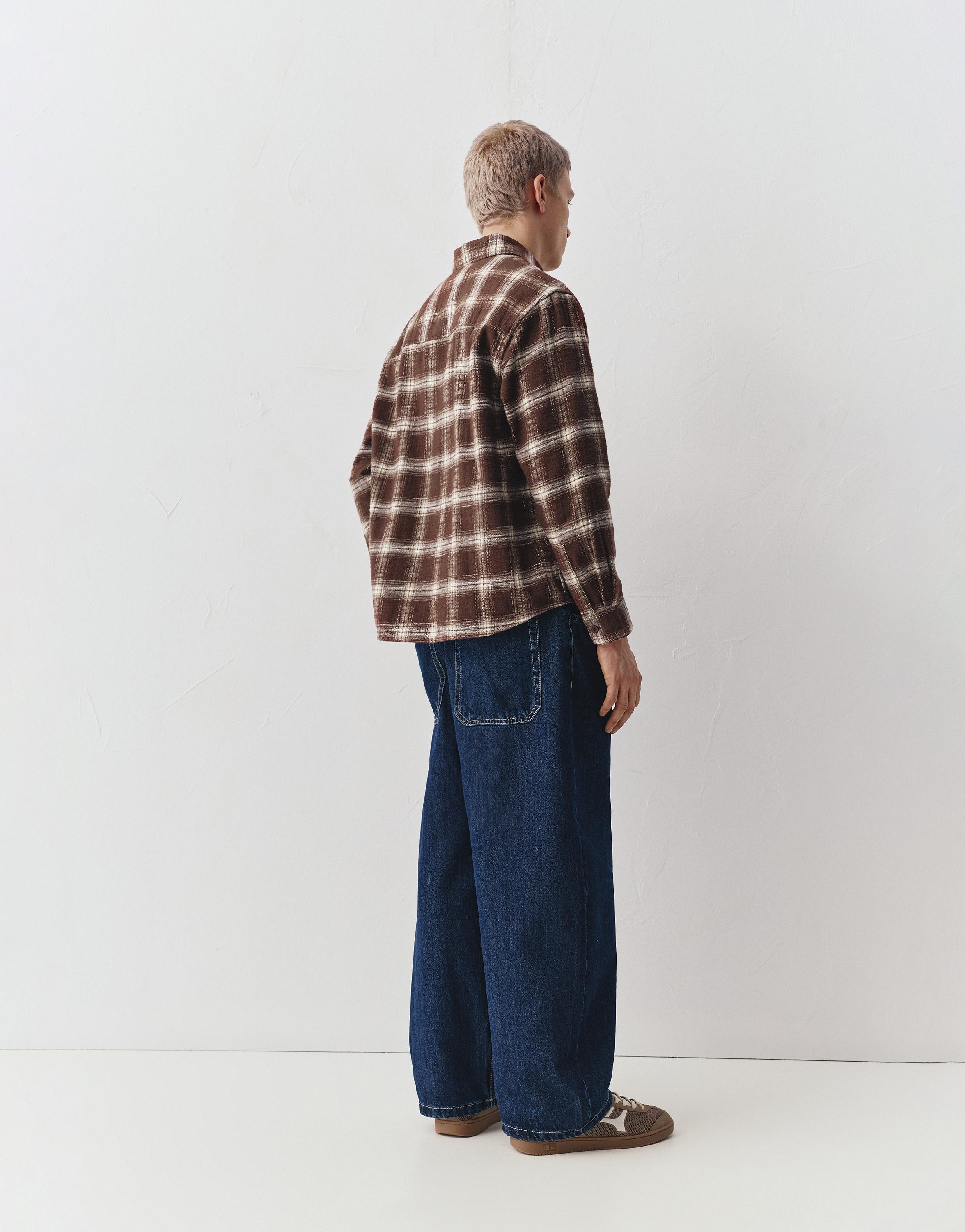 Long sleeve check shirt — Brown
