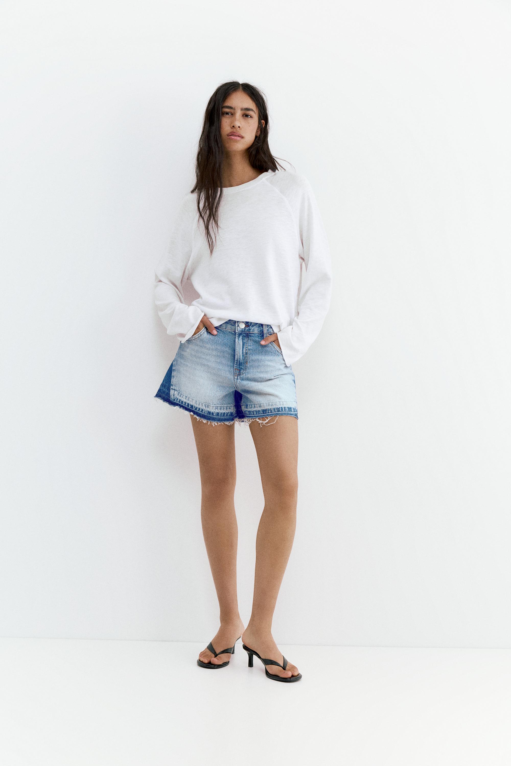 Patchwork denim Bermuda shorts — Medium blue