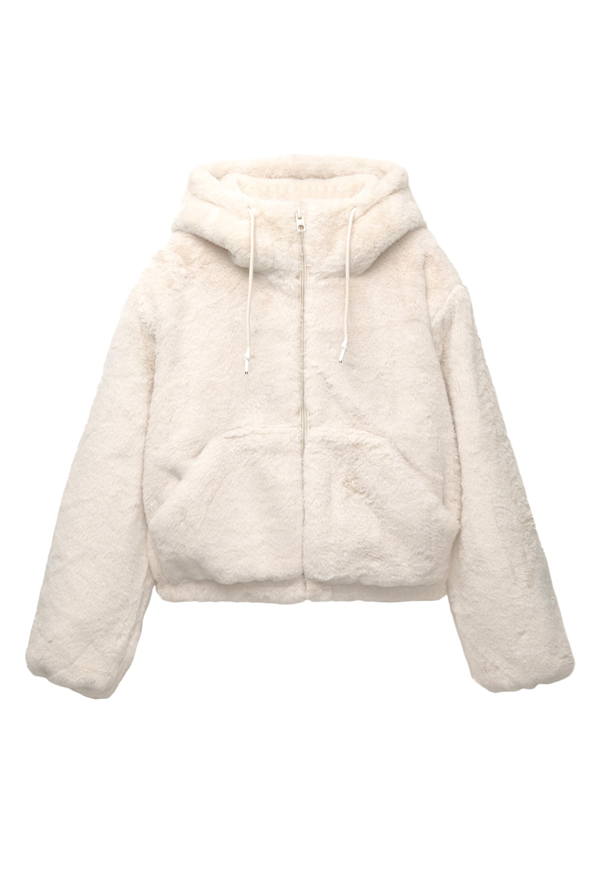 Kapüşonlu suni kürk ceket - Görsel 4