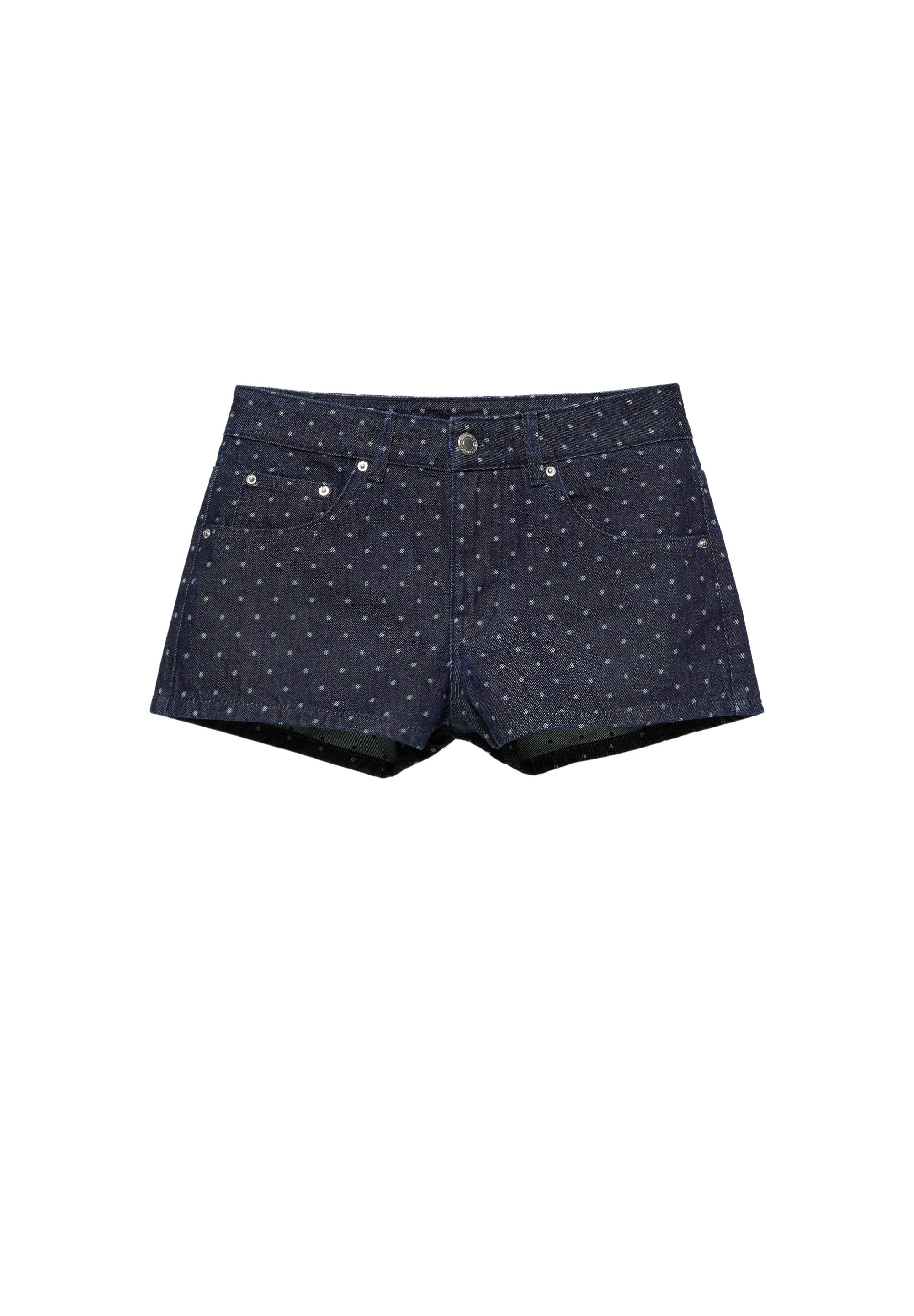 Polka dot denim mini shorts — Navy