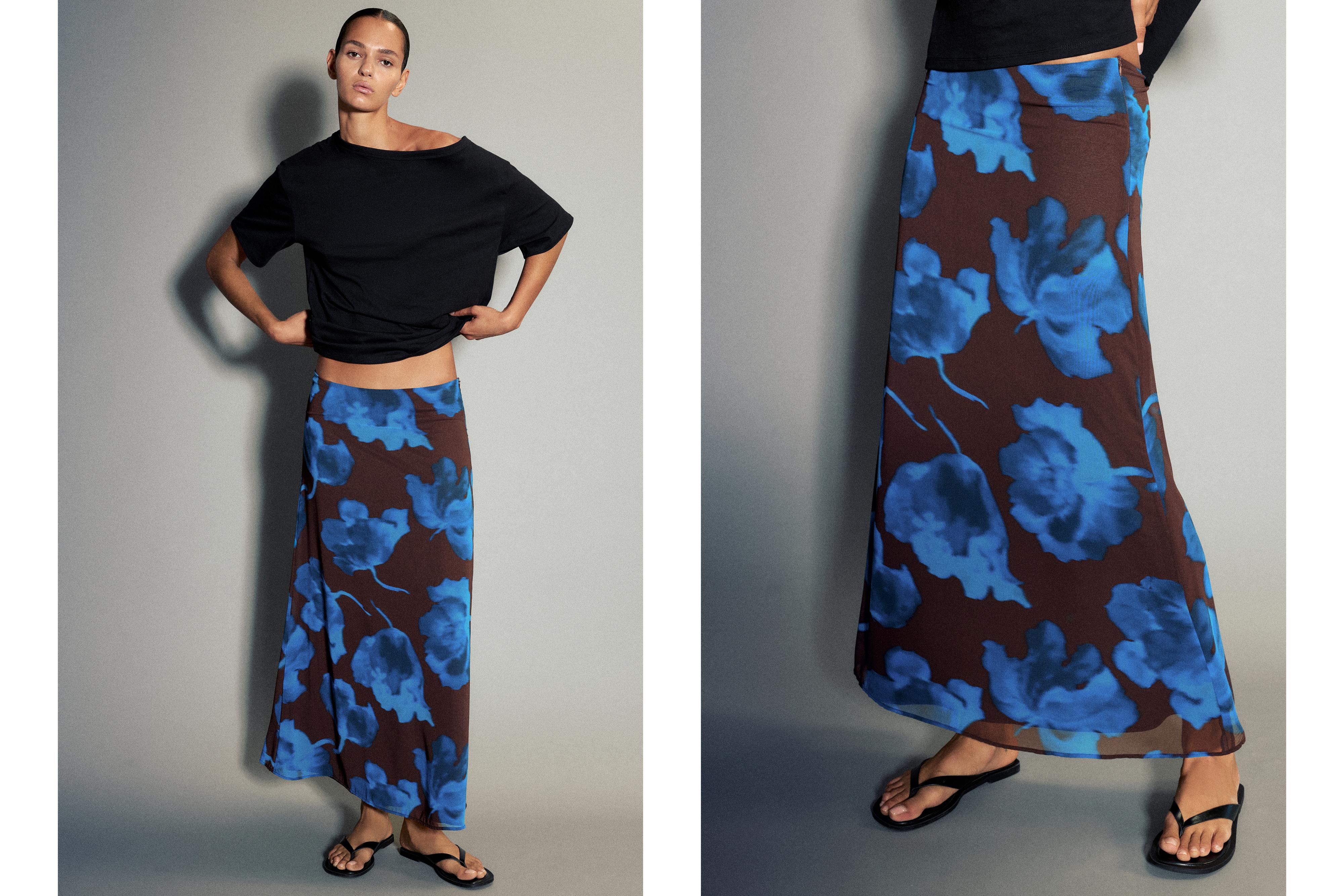Floral midi skirt — Brown/Blue