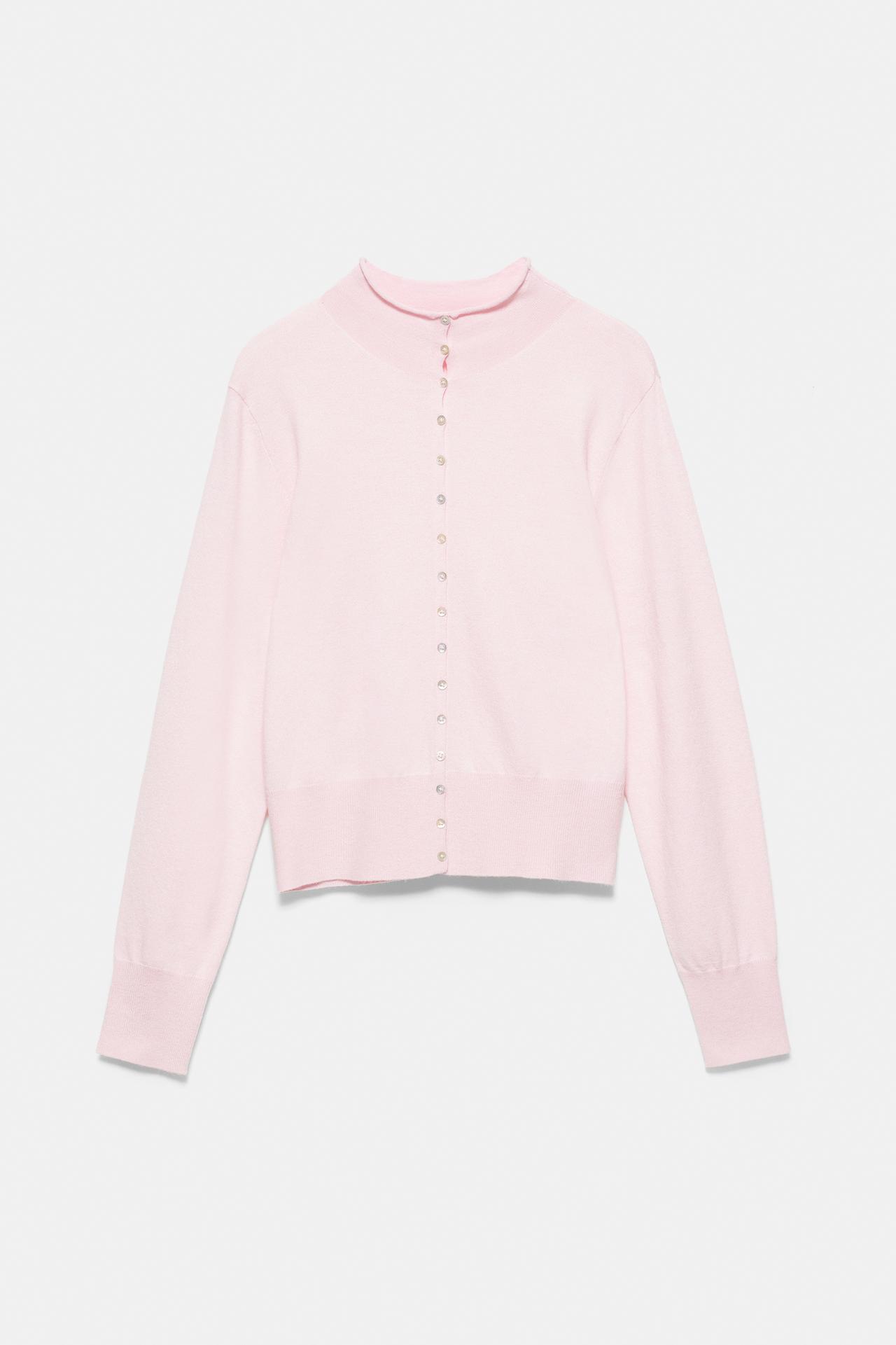 High-neck cardigan — Dusty pink