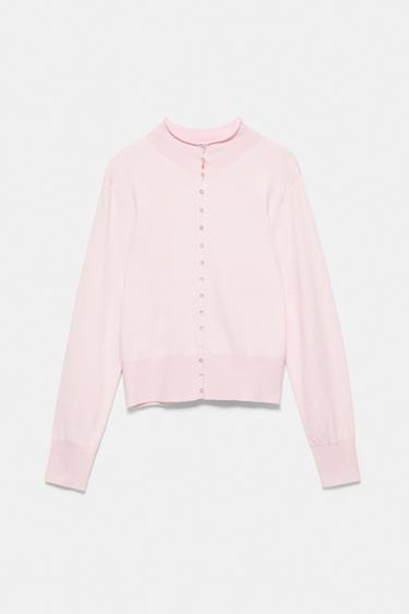 High-neck cardigan — Dusty pink 5