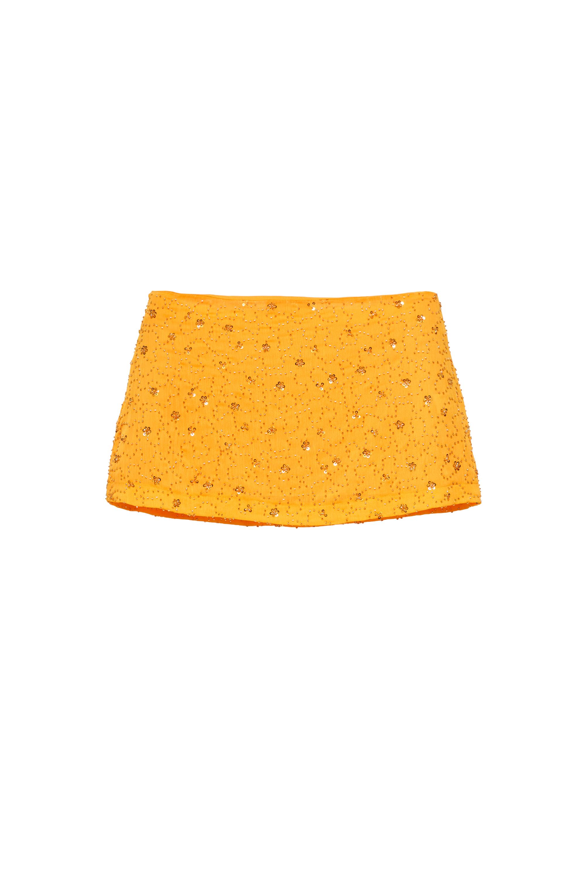 Orange sequin mini skirt