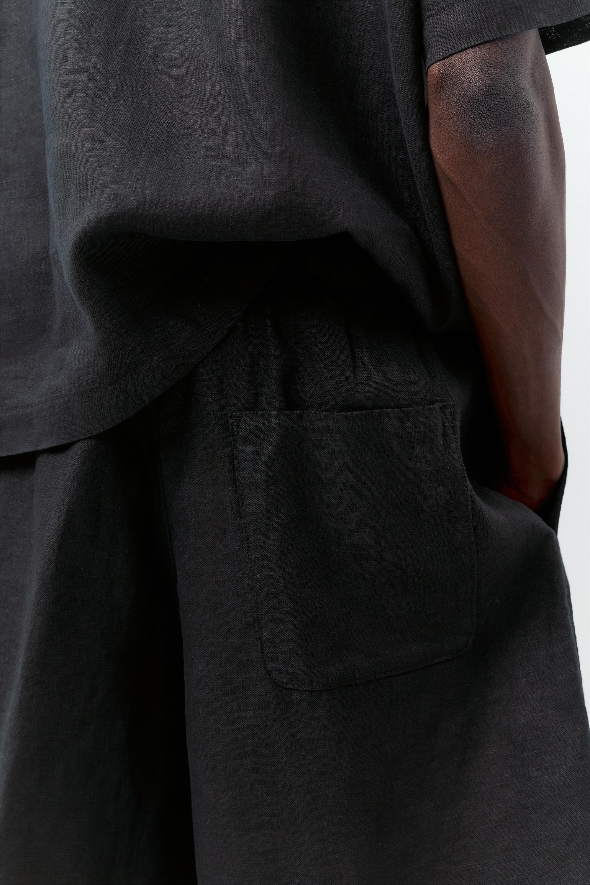 100% linen Bermuda sweat shorts — Black