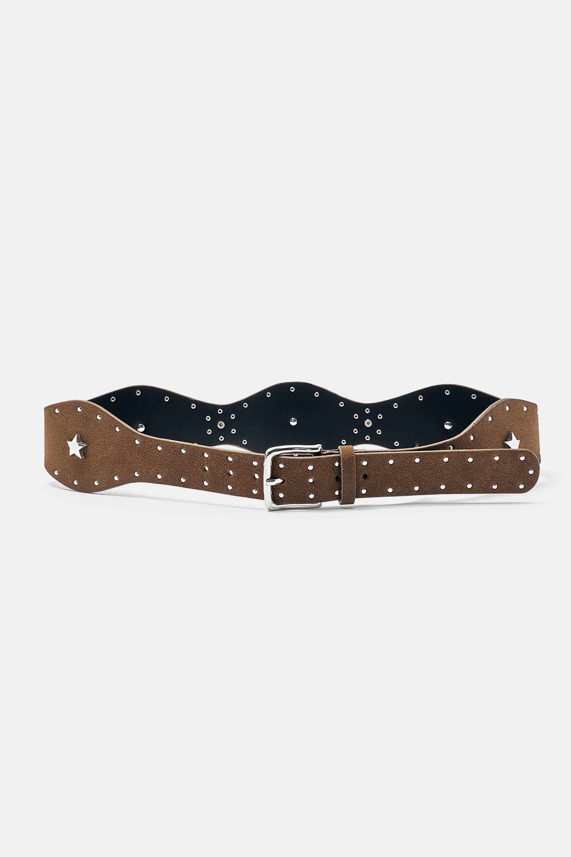 Wide wave and star belt — Brown