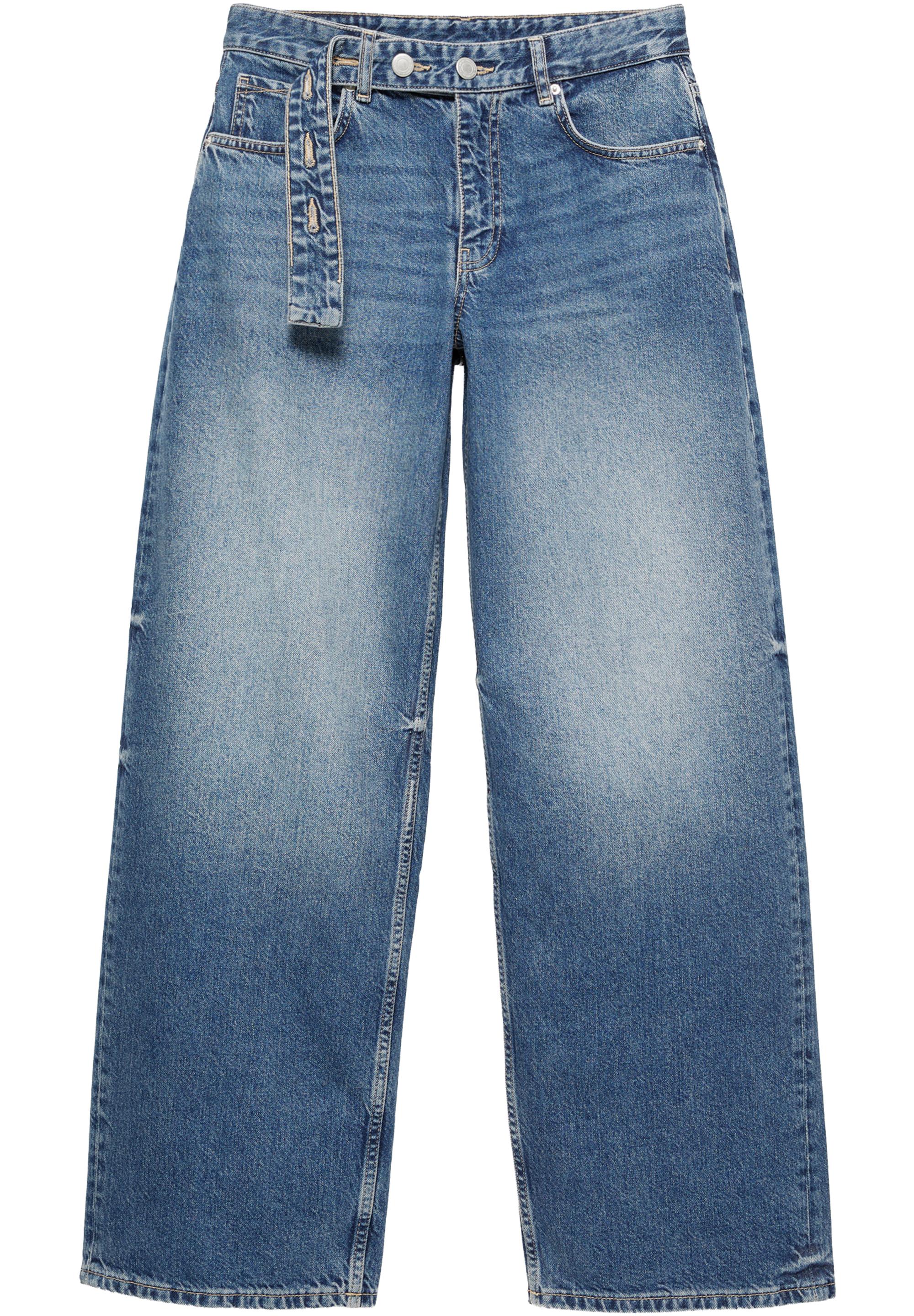 Relaxed fit baggy jeans with belt — Dark blue