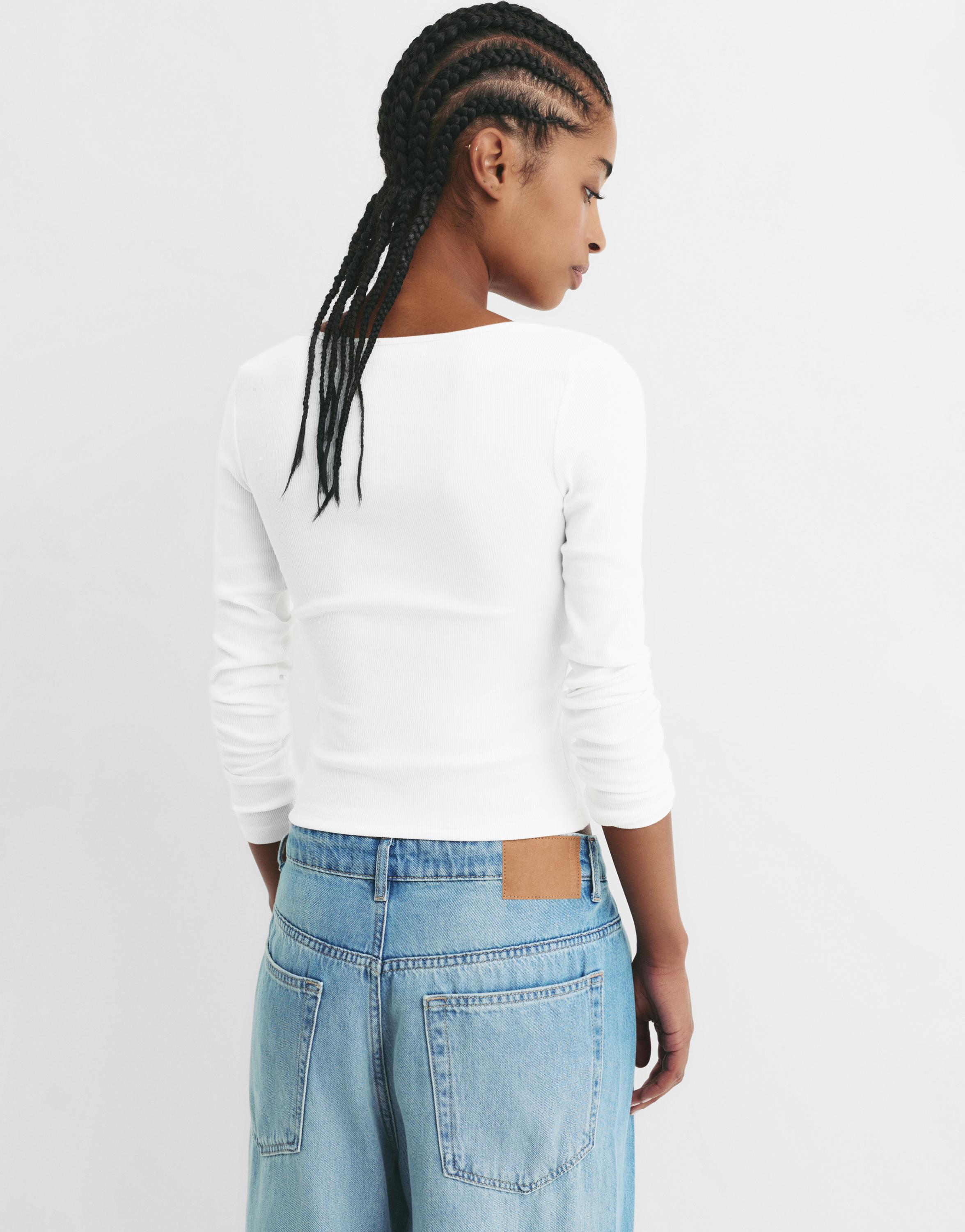 Ribbed round neck T-shirt — White