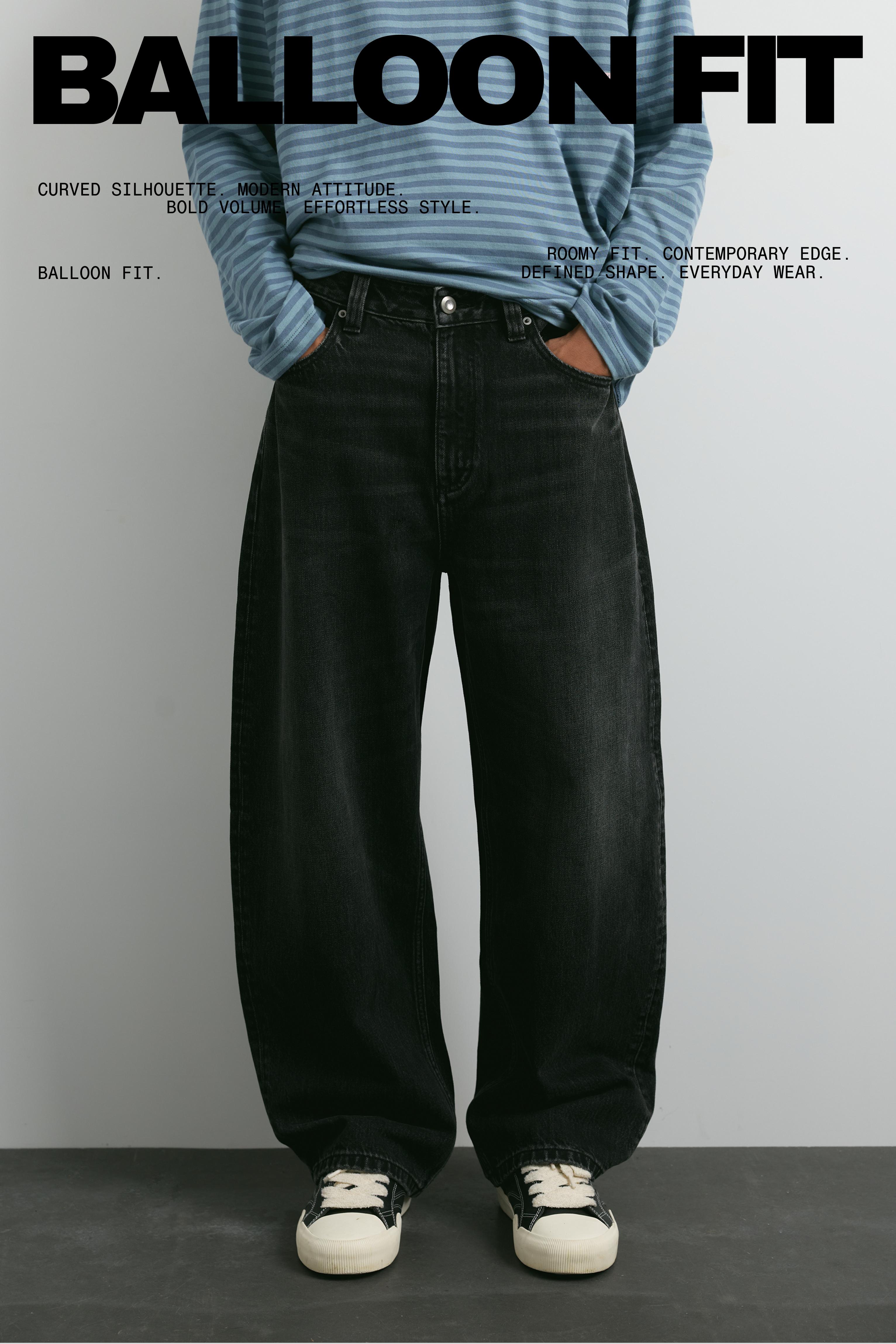 Balloon-fit baggy jeans — Faded black