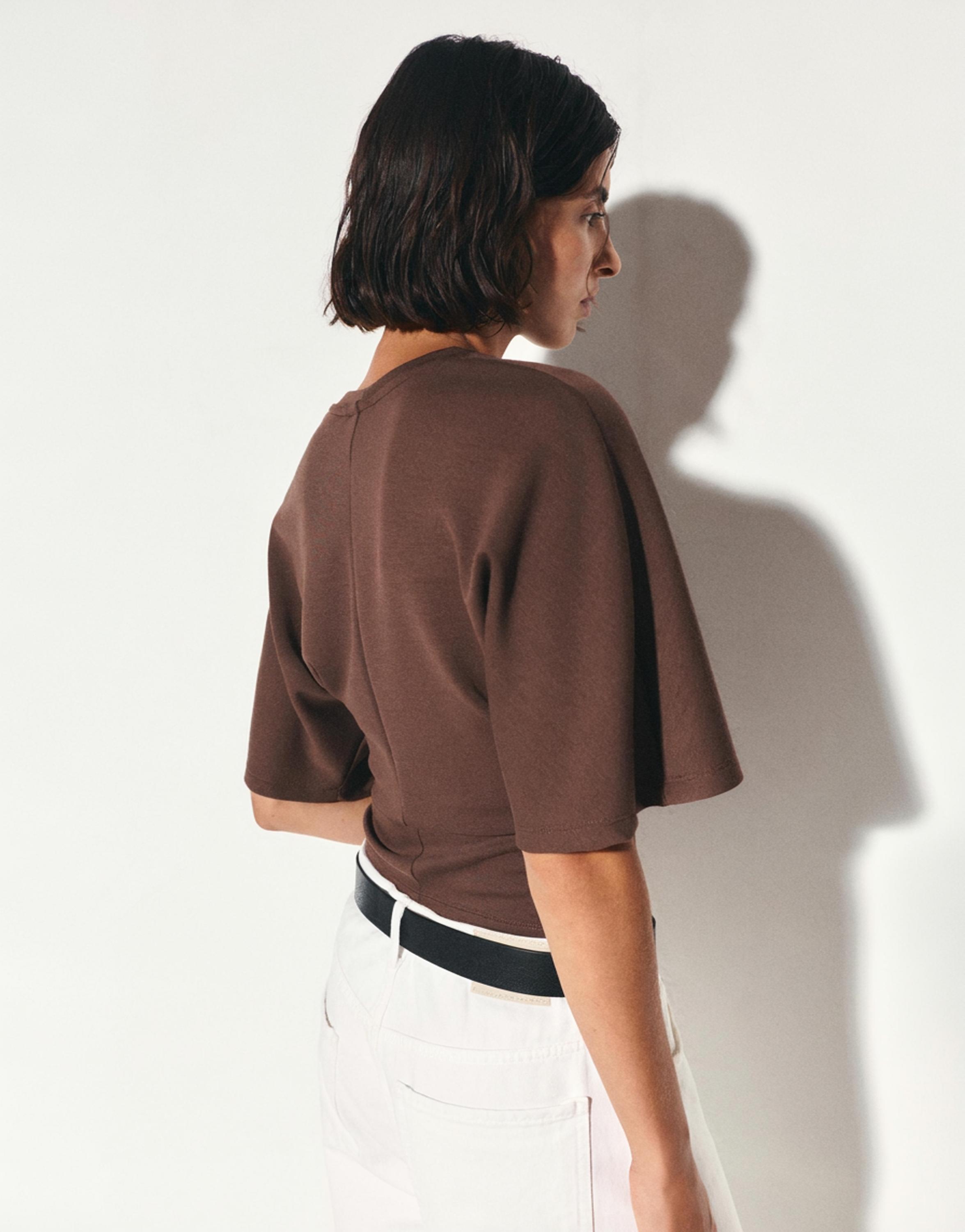 Modal batwing sleeve T-shirt — Brown