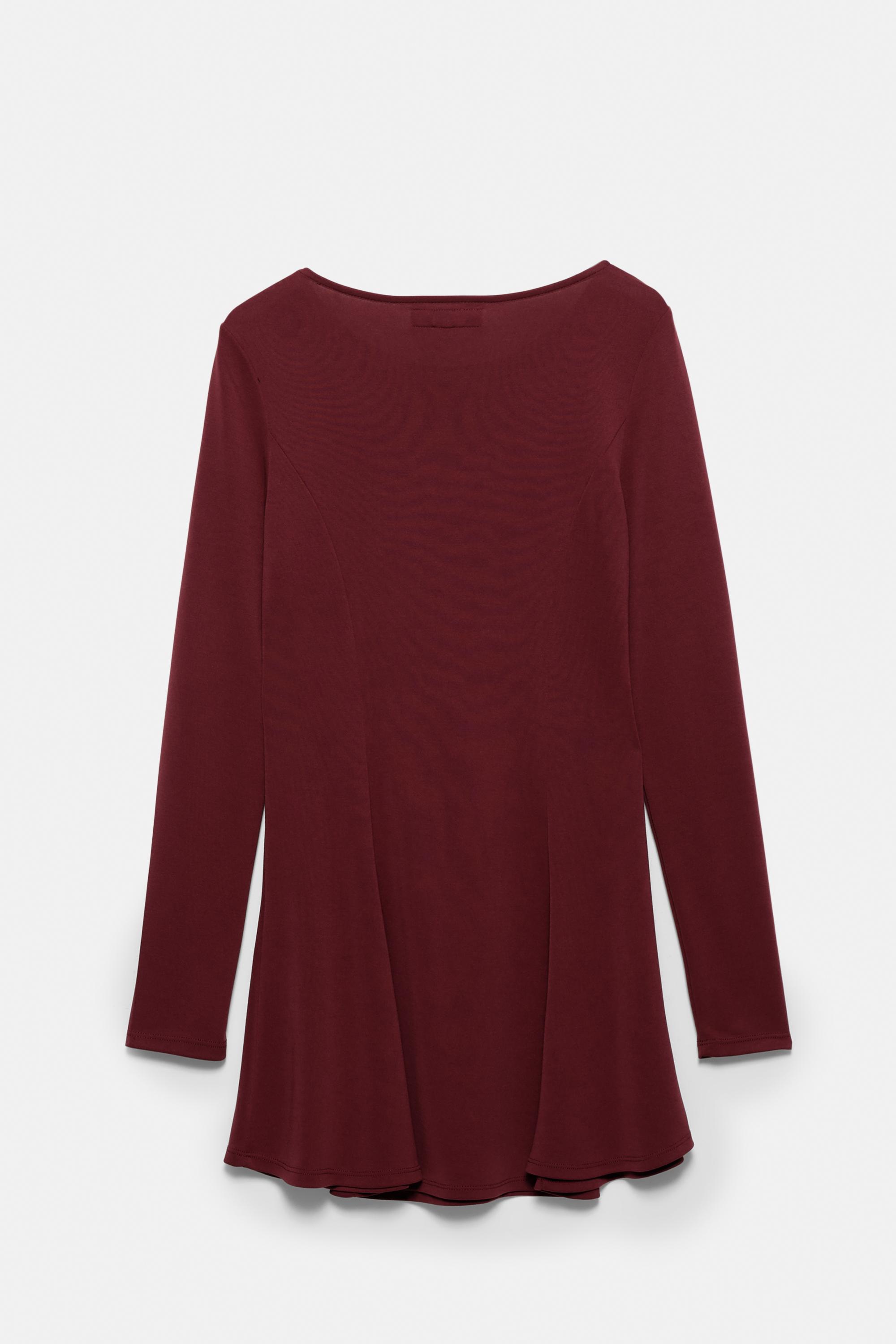 Short cupro dress with a flowing hem — Wine