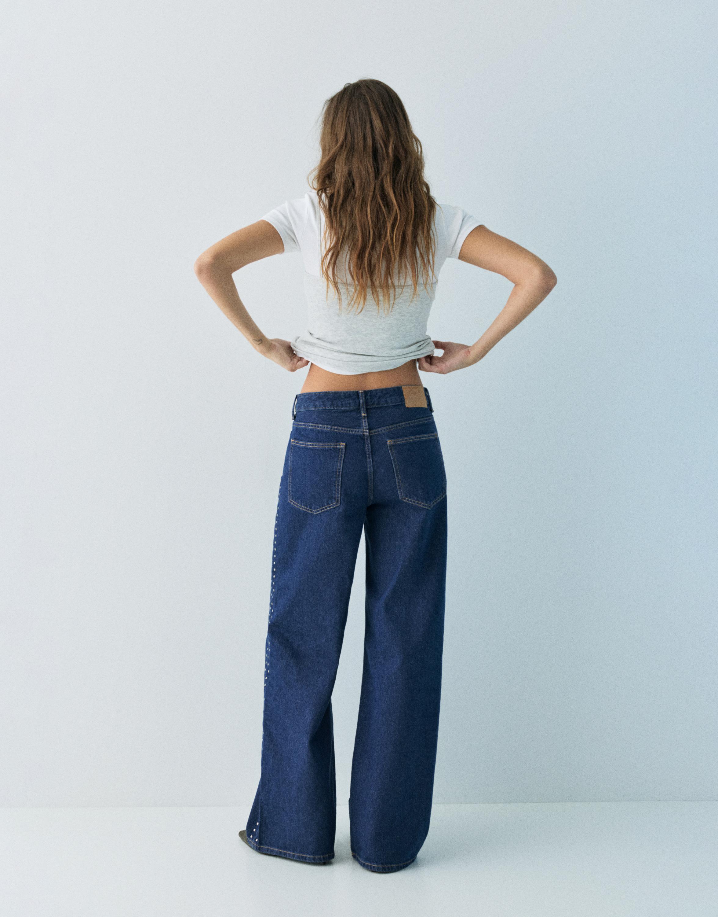 Wide-leg stud jeans — Dark blue