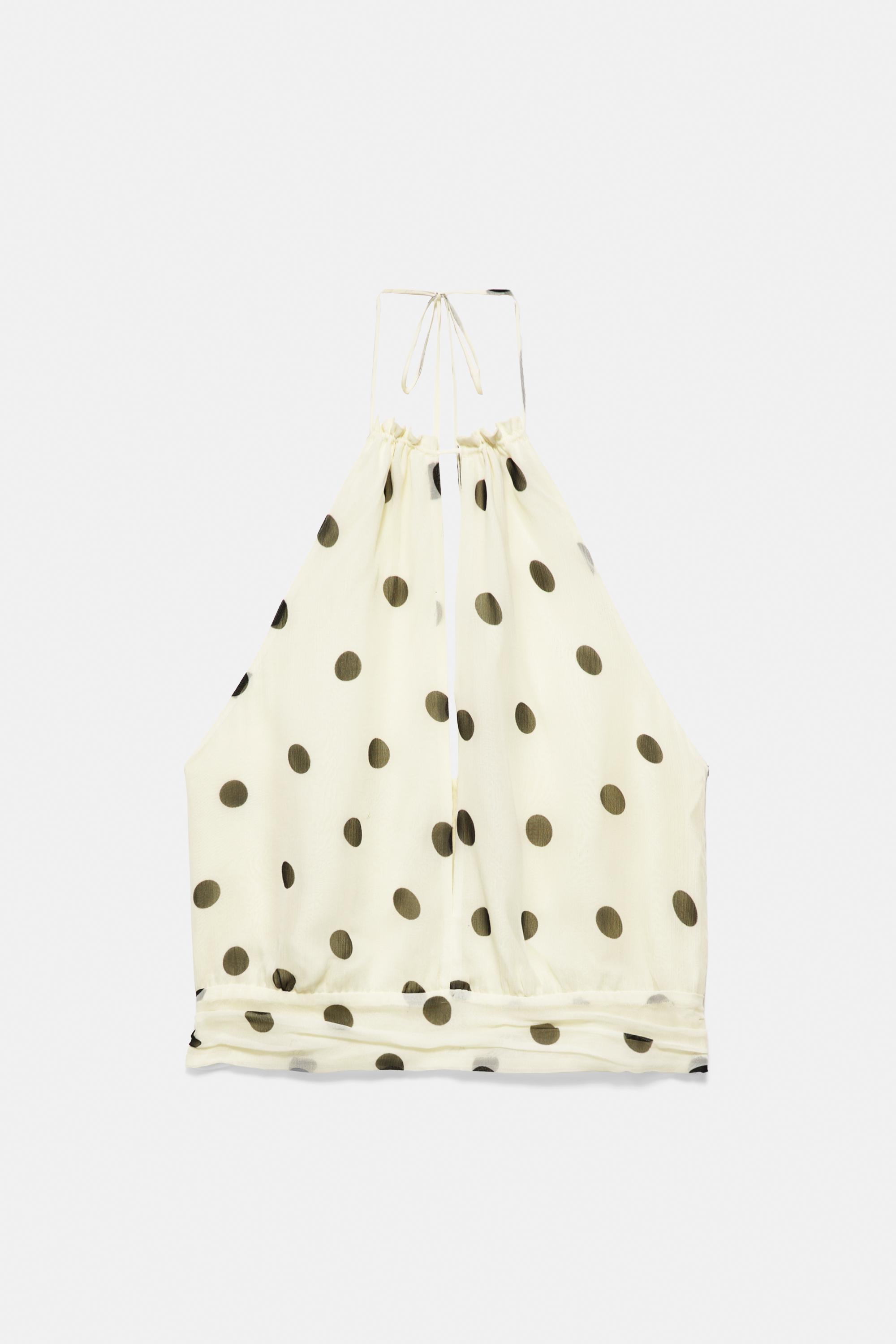 Polka dot halter top with cutout — White