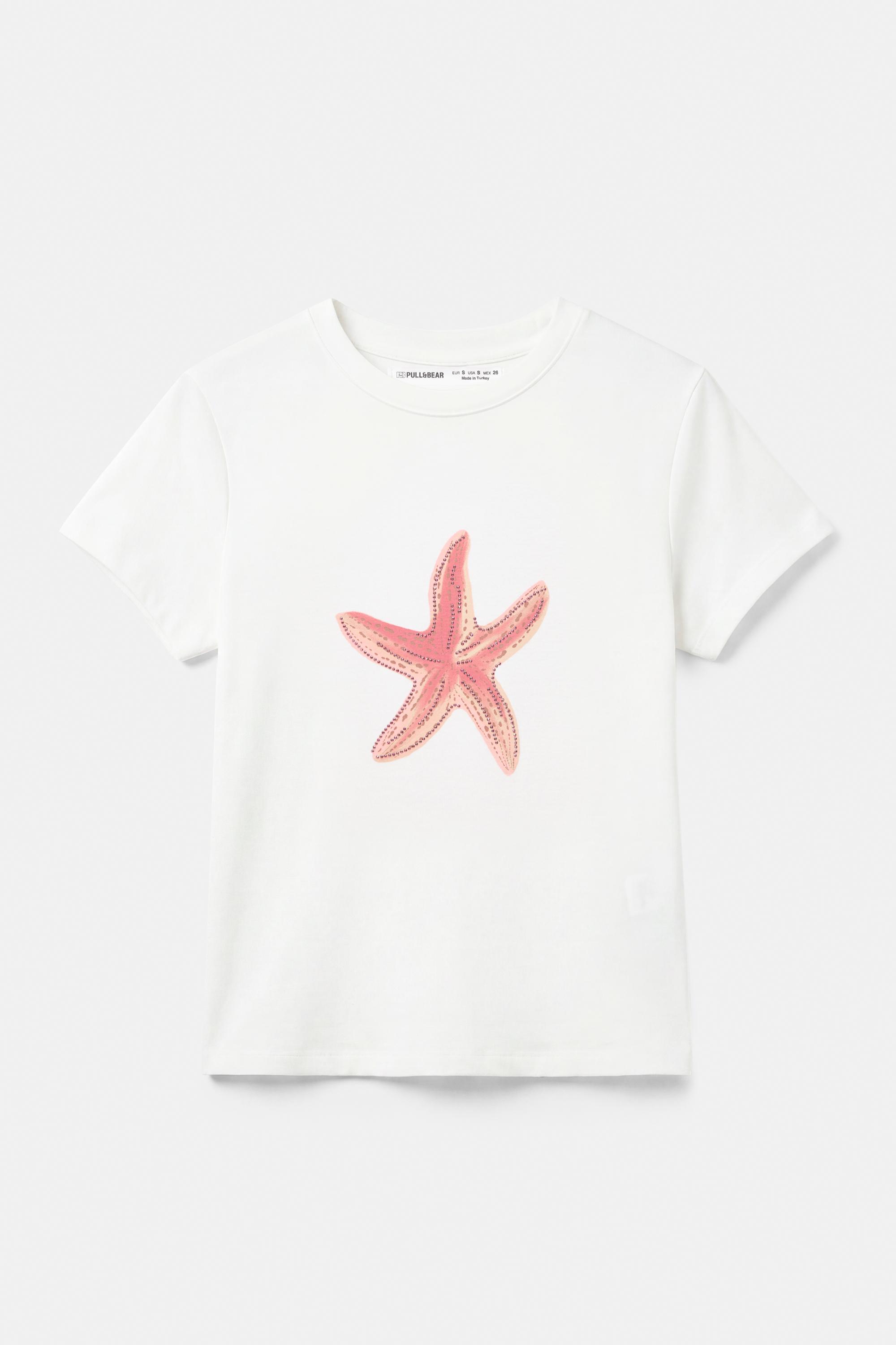 Rhinestone starfish T-shirt — White