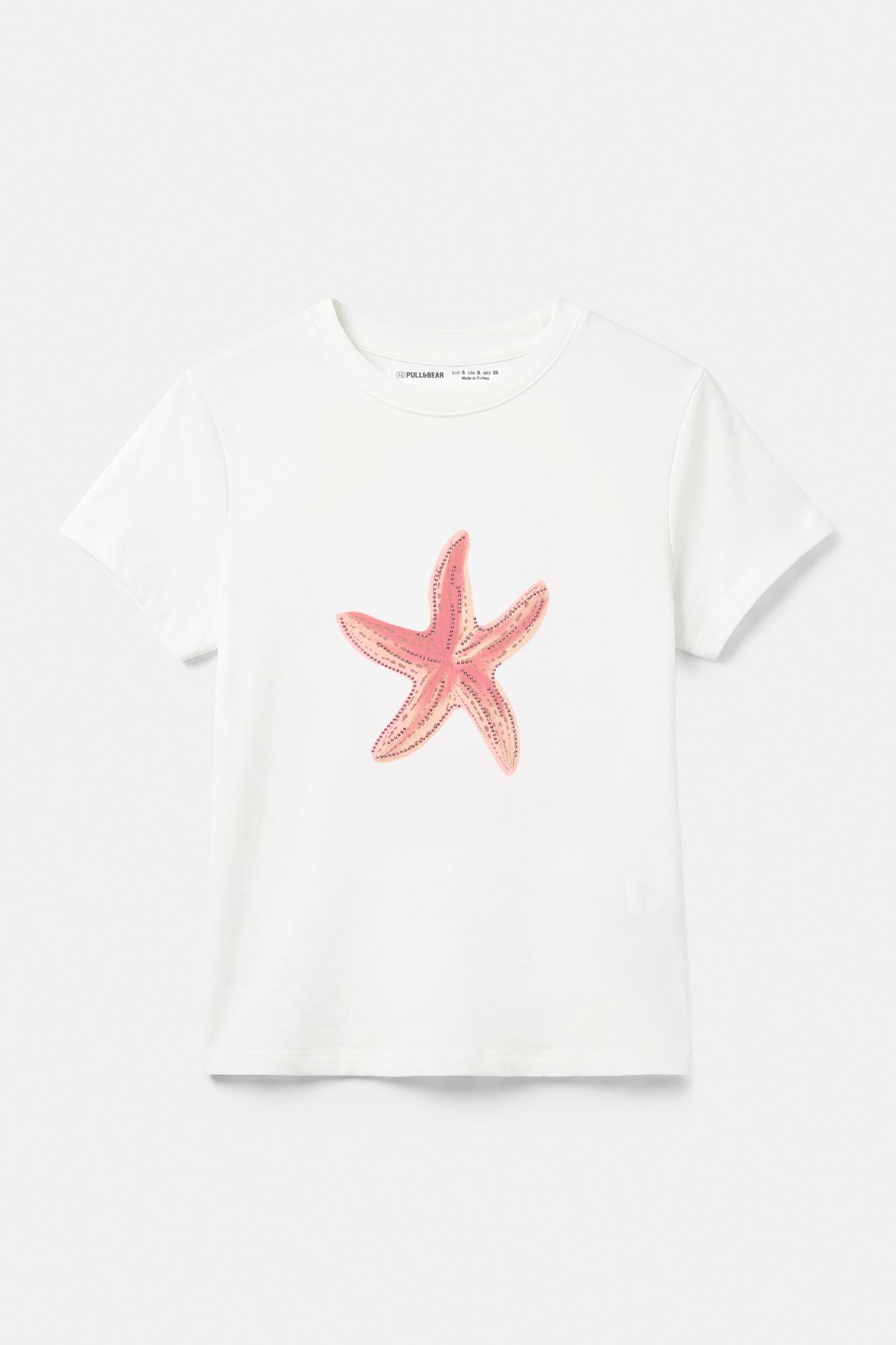 Rhinestone starfish T-shirt — White