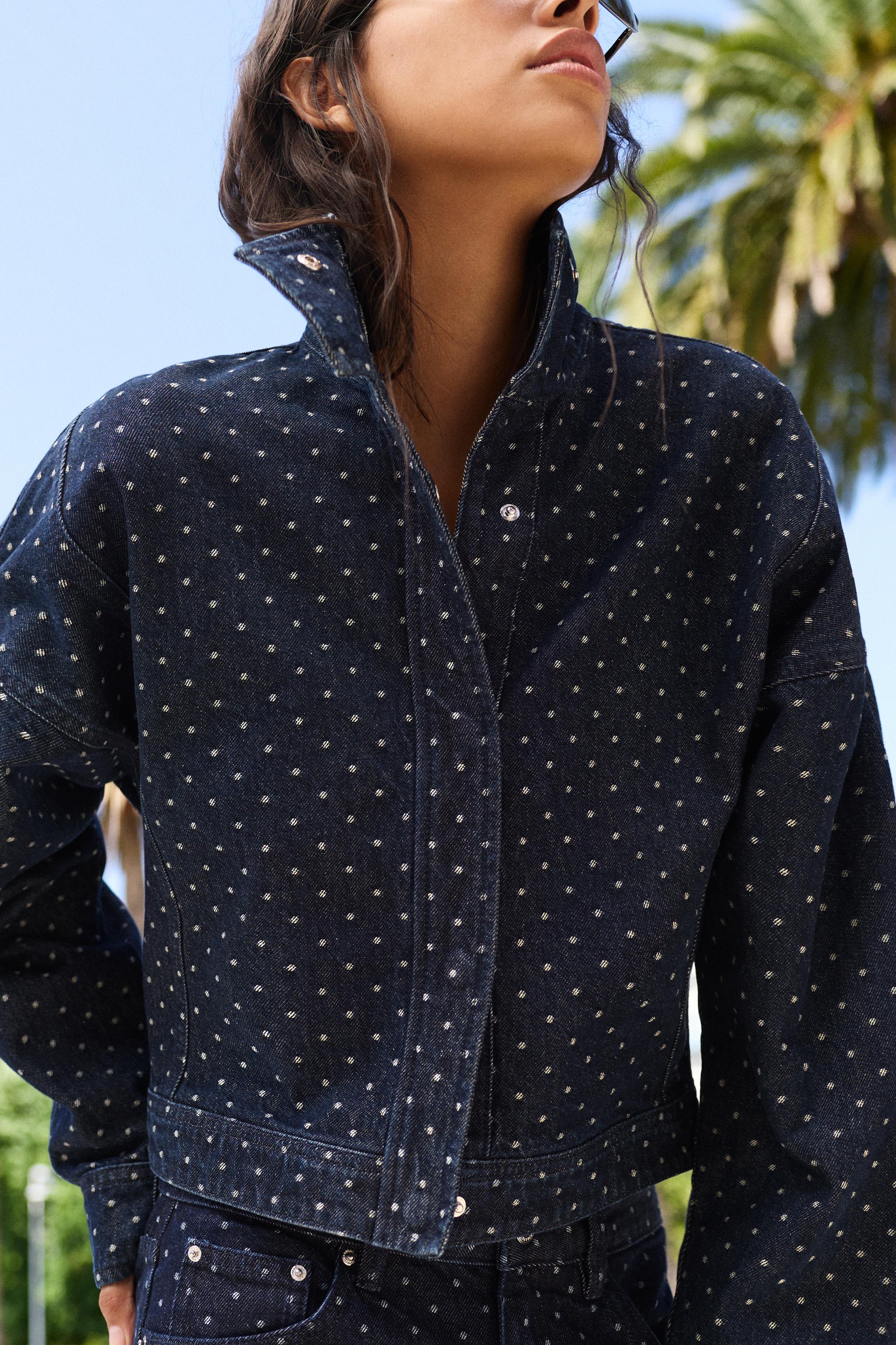 Polka dot denim jacket — Navy