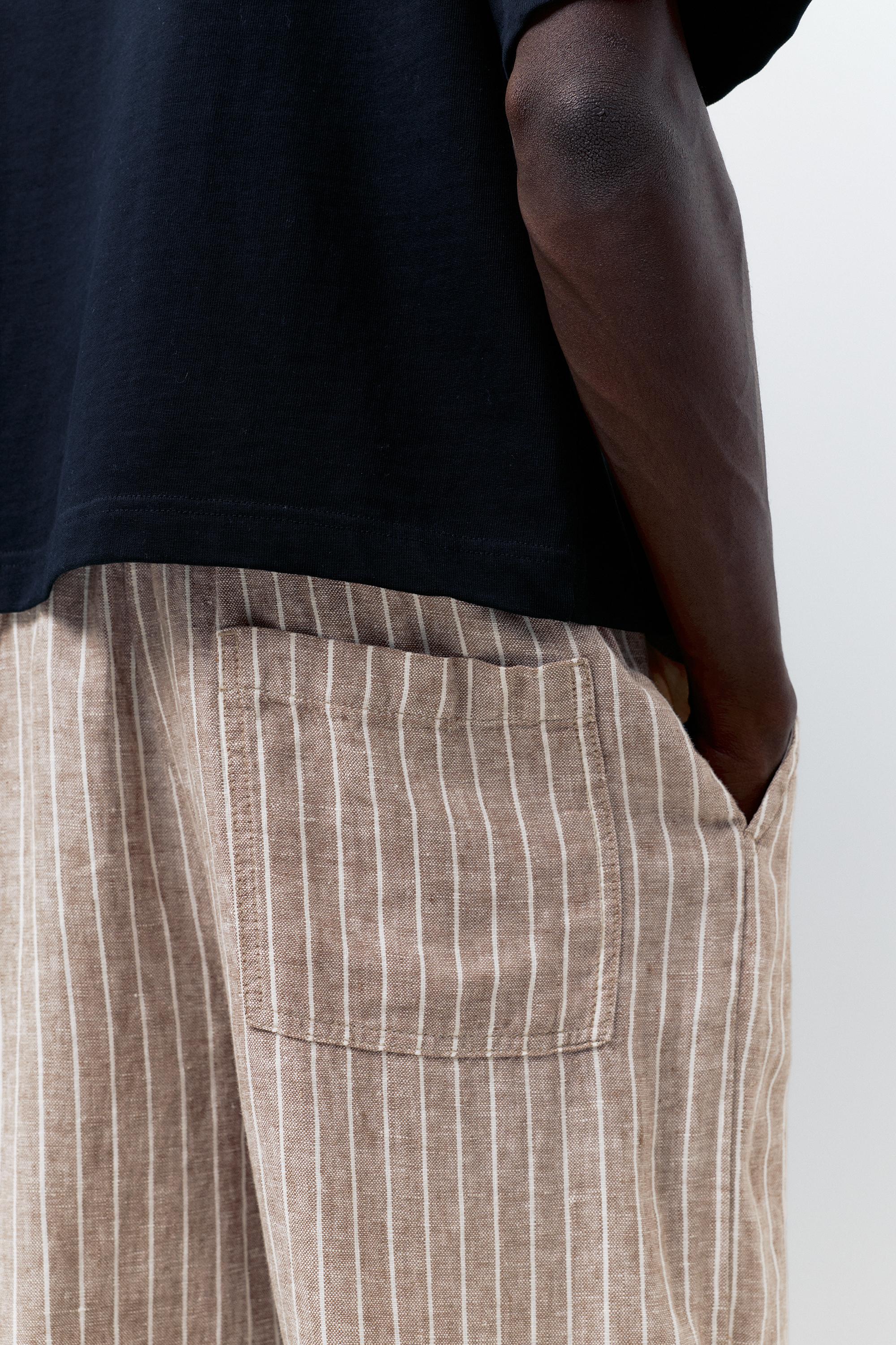 100% linen jogger trousers — Striped