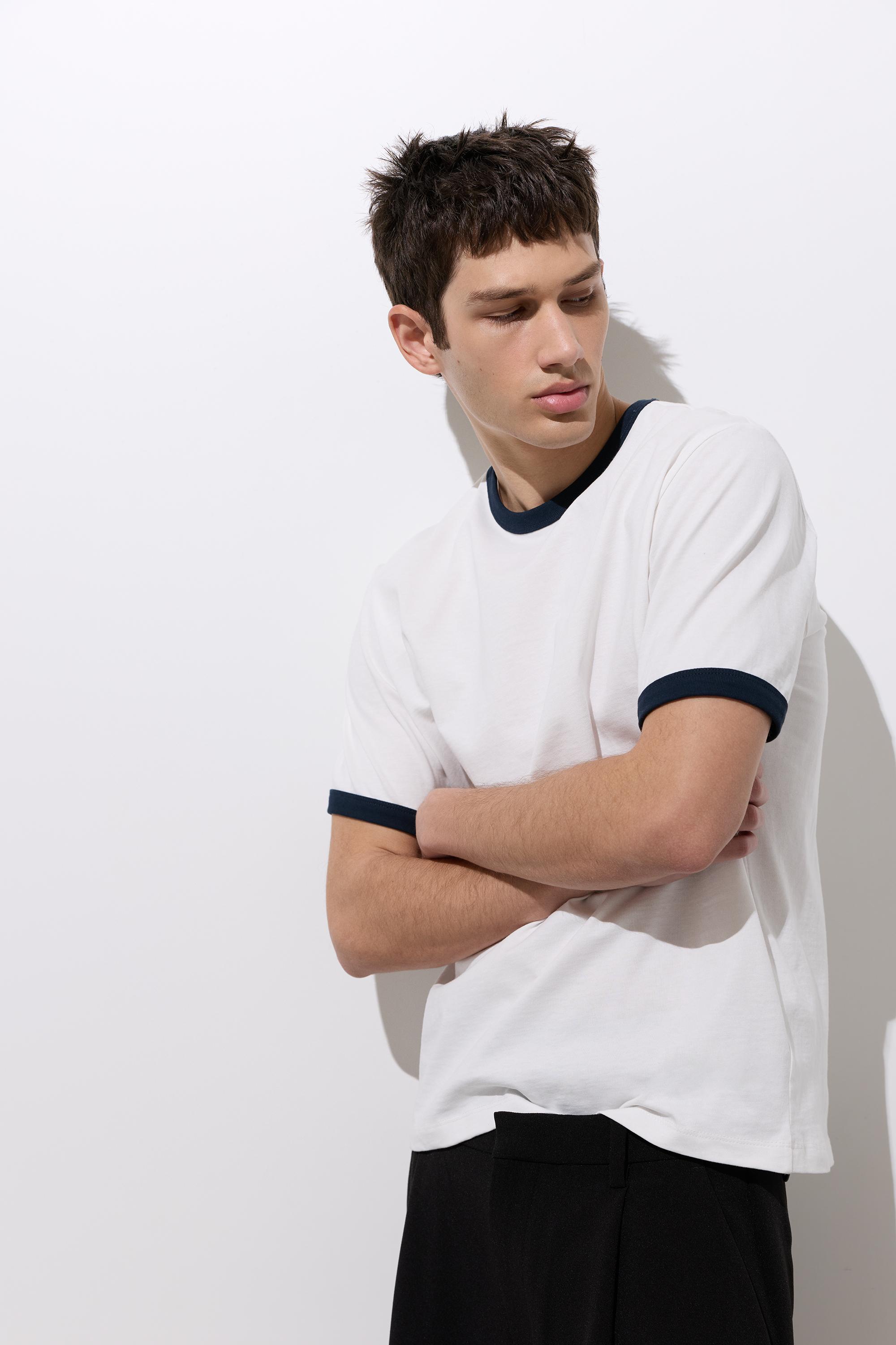 Kontrast ribana tişört - Görsel 31