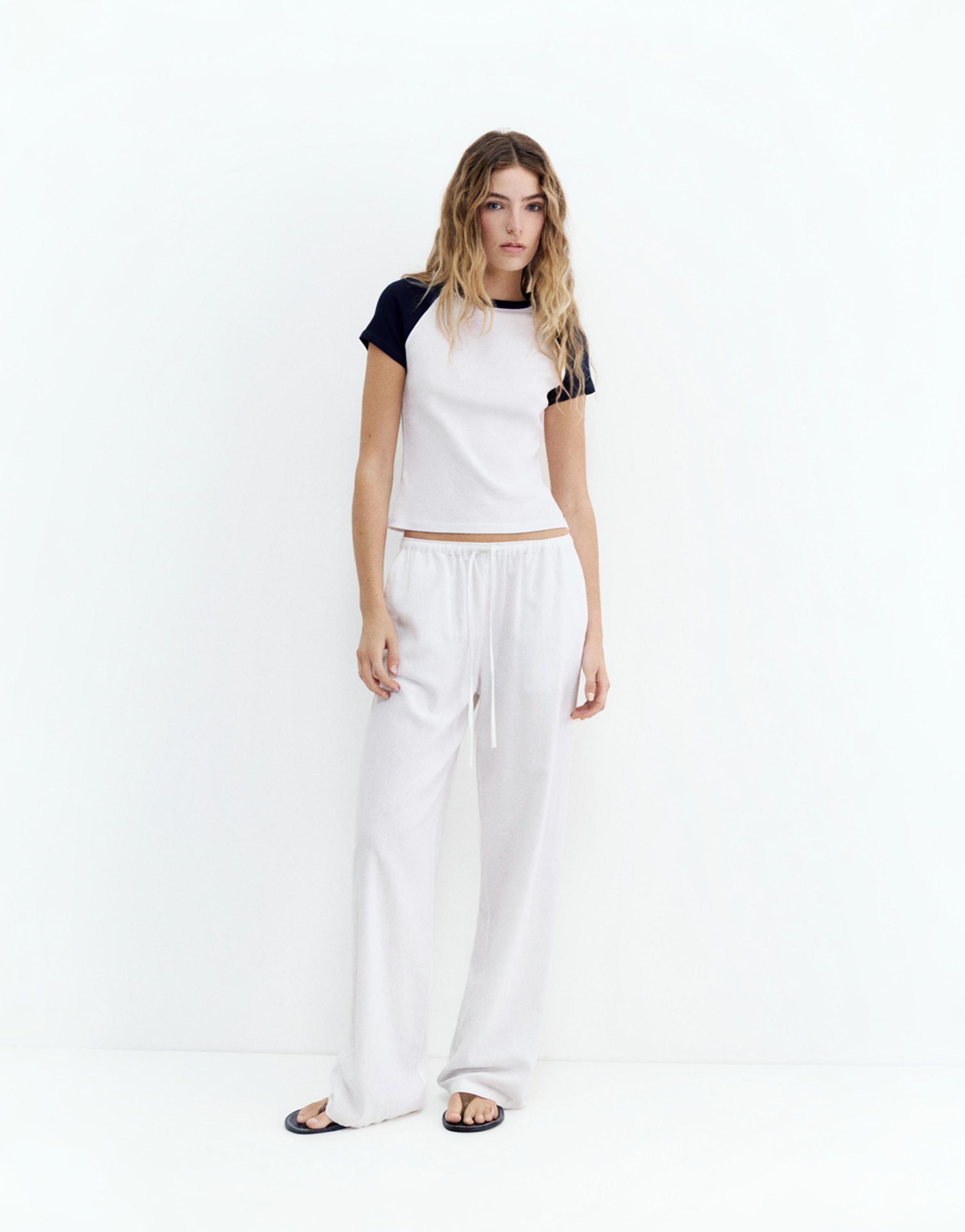 Flowy trousers with linen — White