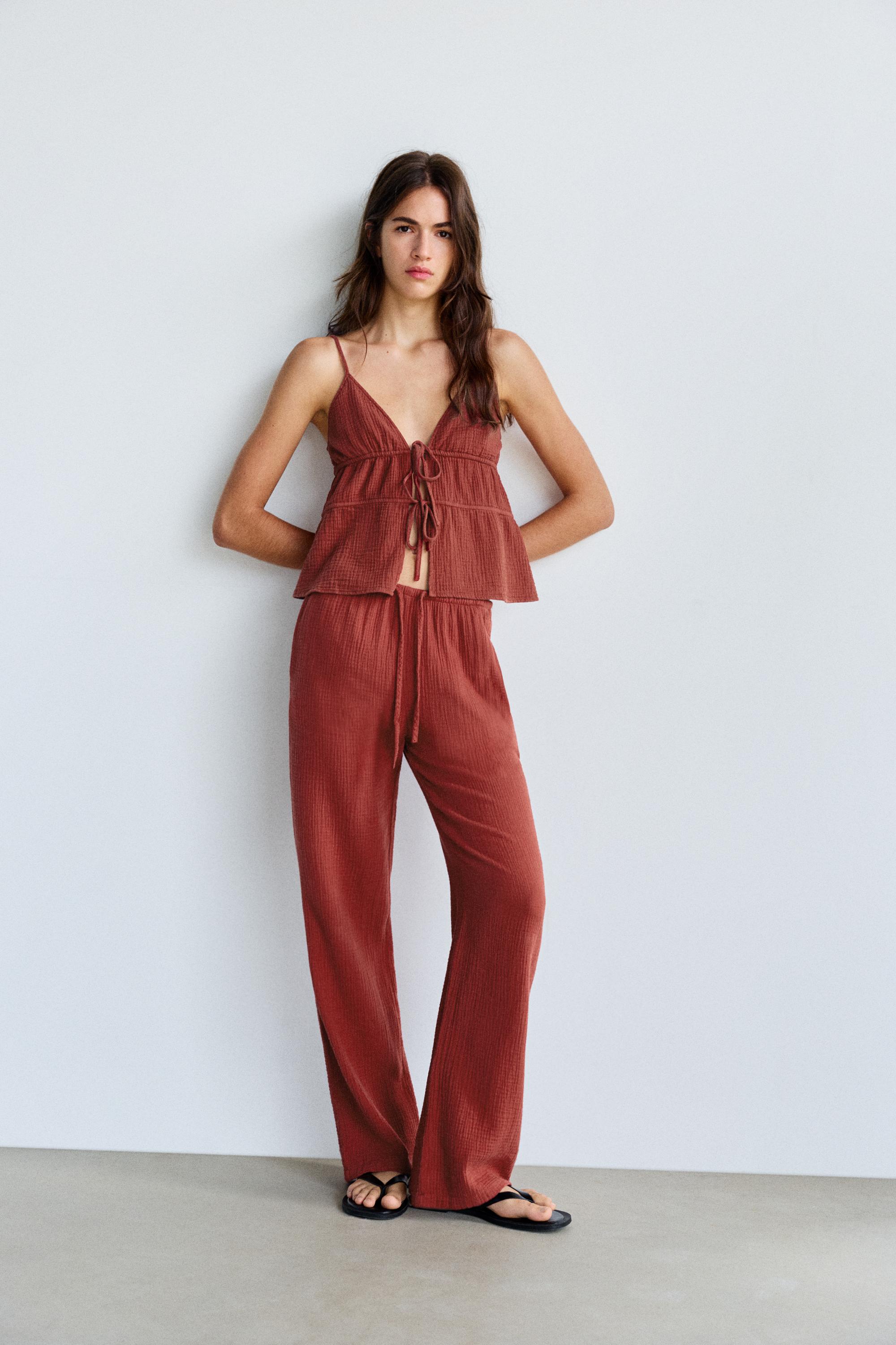 Crepe strappy top — Russet