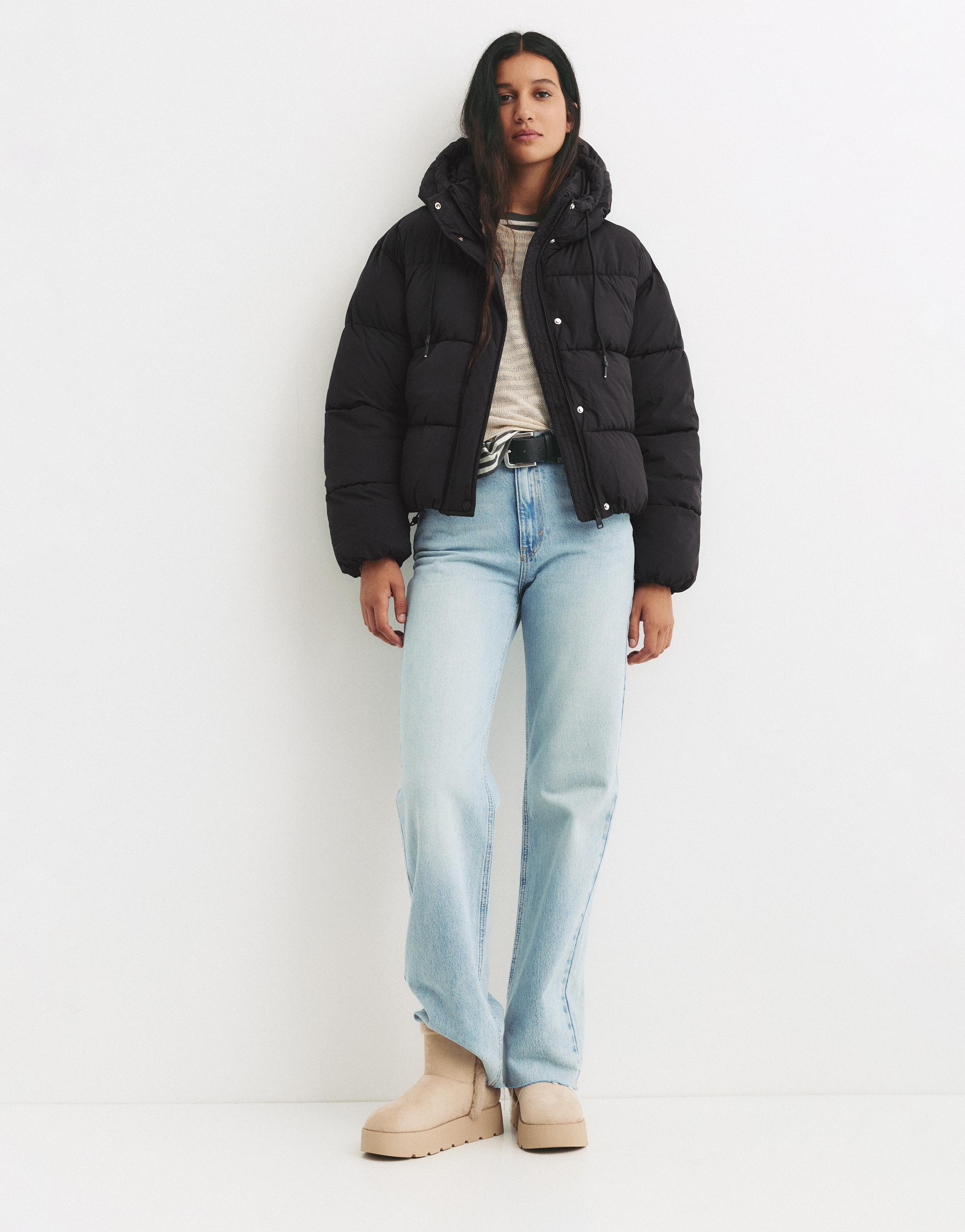 Hooded Padded Jacket — Black