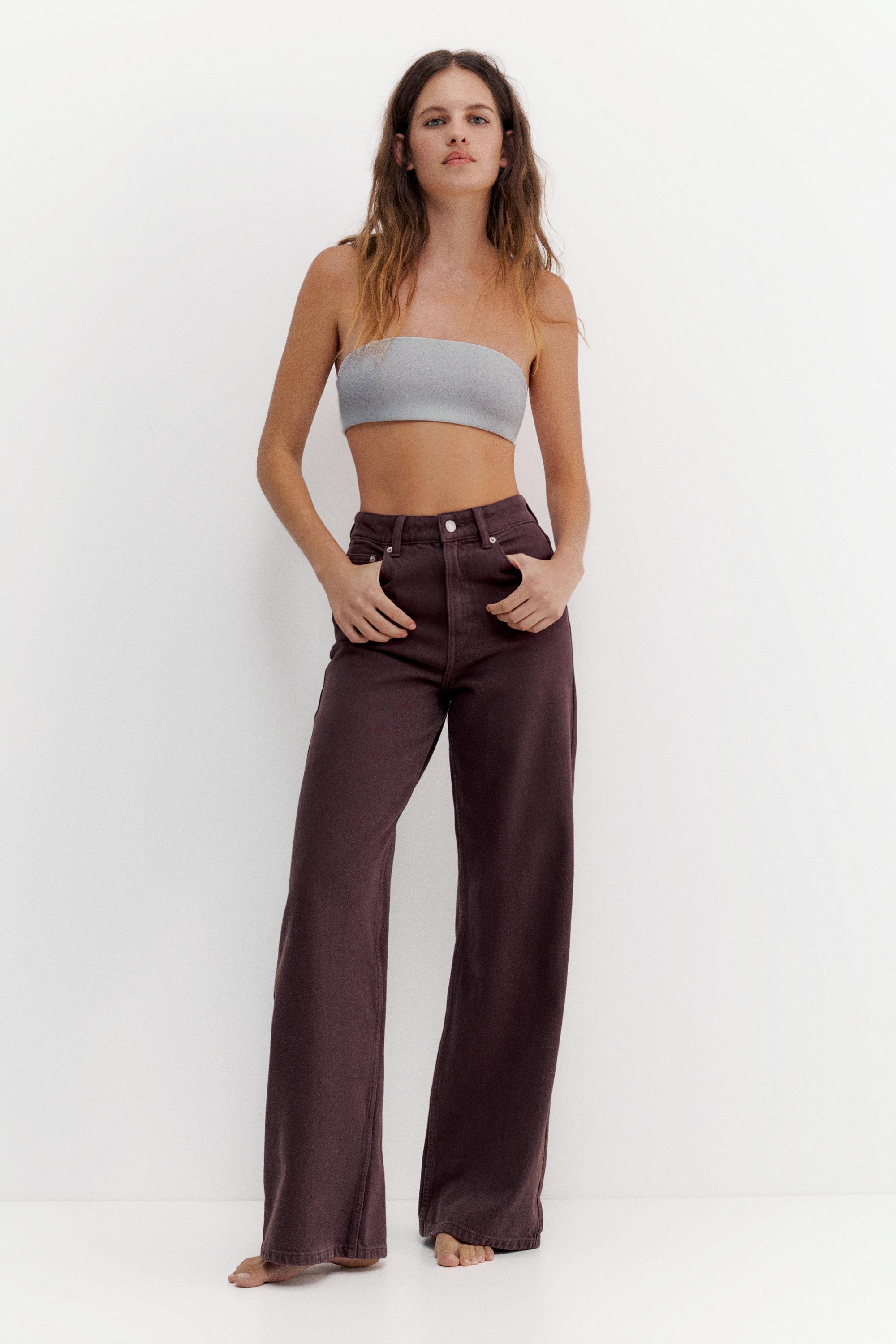 High-waist wide-leg jeans — Burgundy