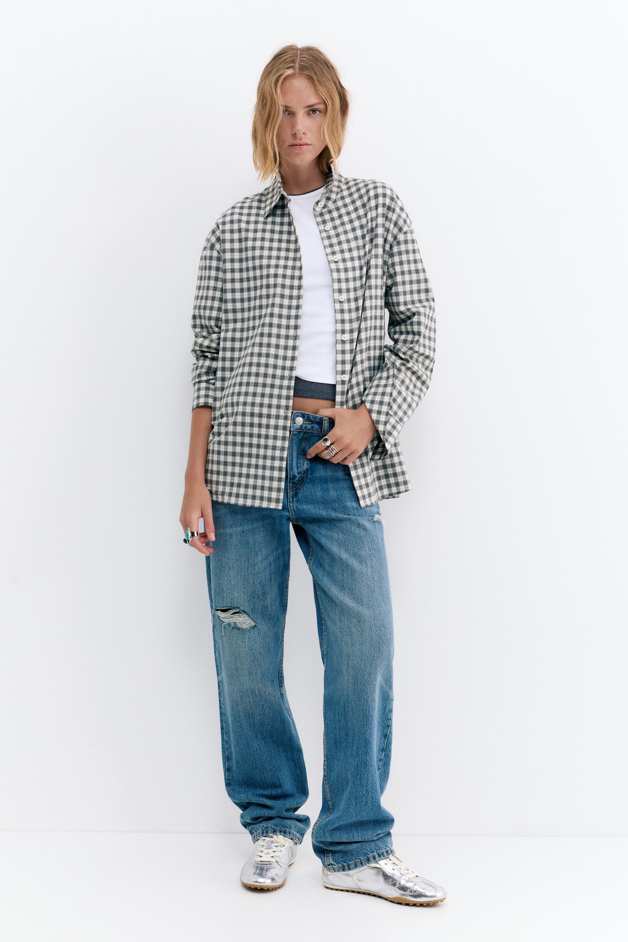 Çok konumlu bandana detaylı kareli gömlek - Görsel 9