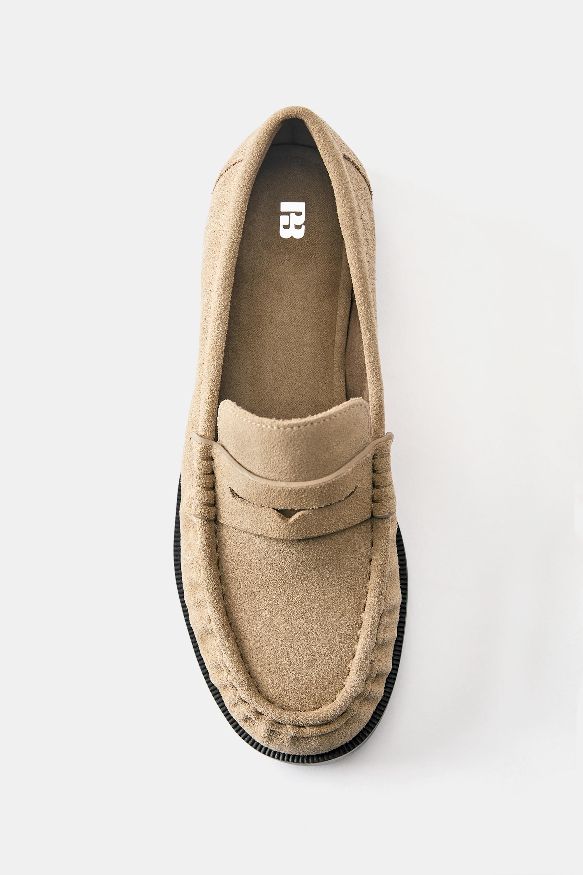 Leather gathered loafers — Brown