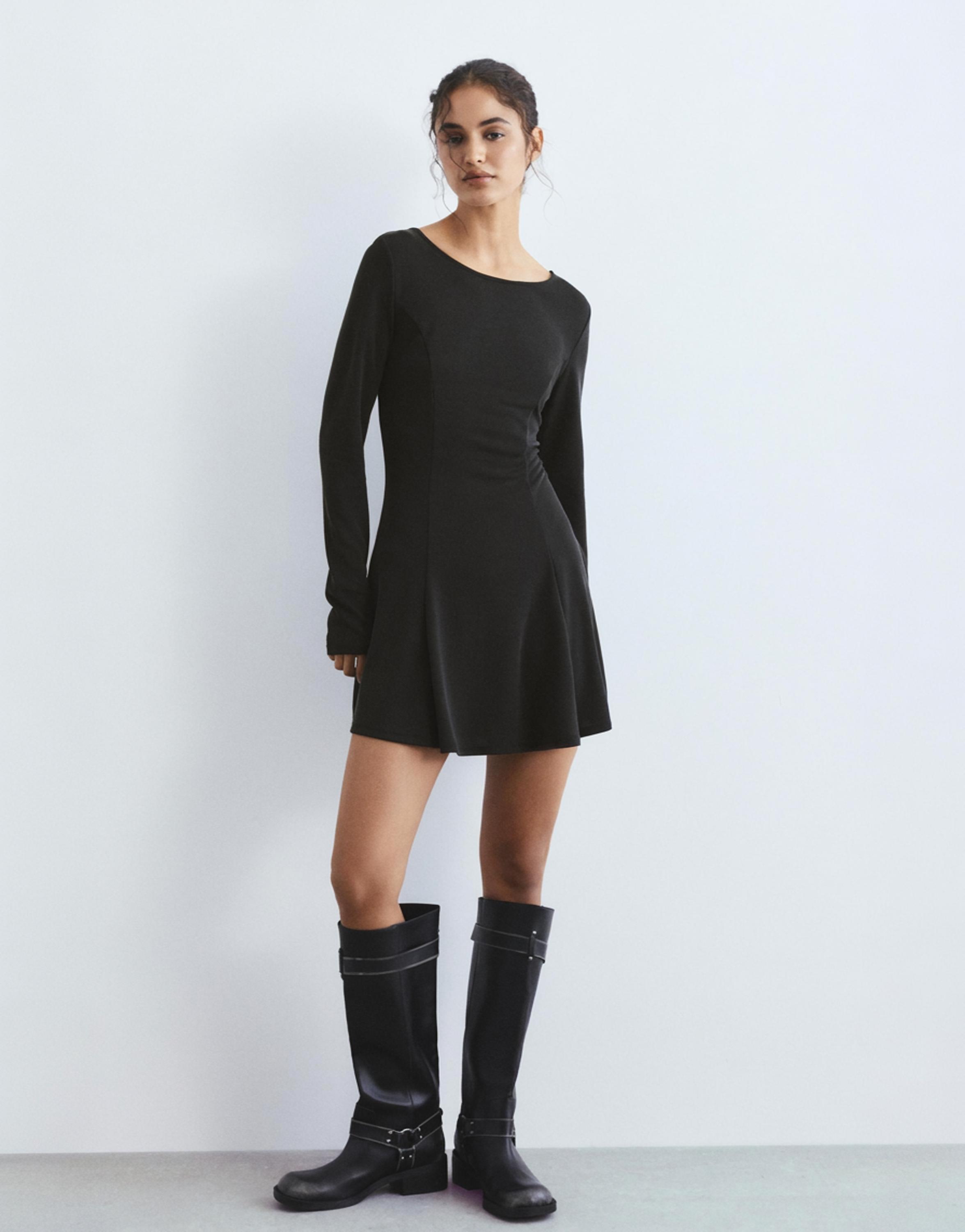 Short cupro dress with a flowing hem — Anthracite grey
