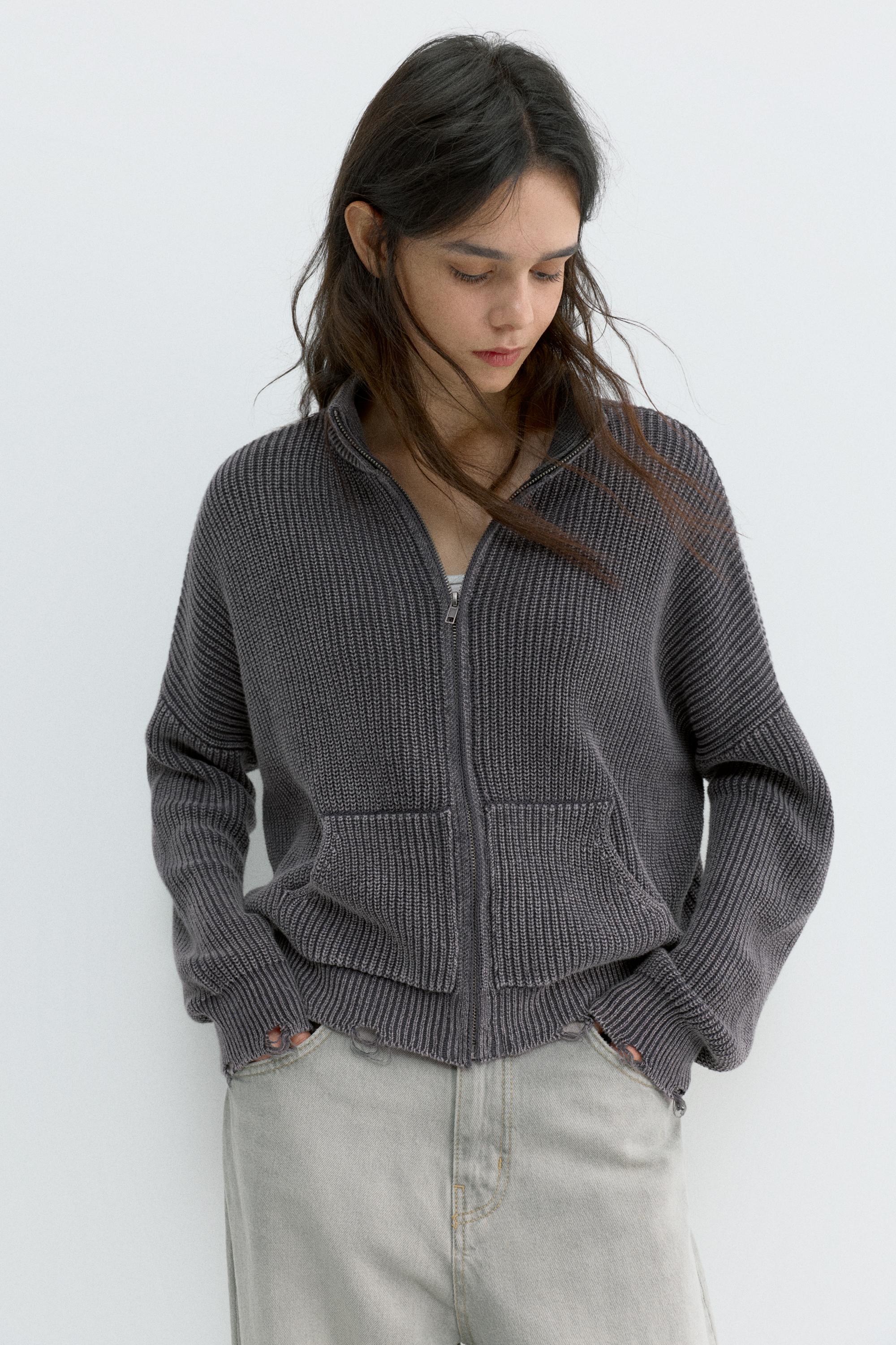 Yırtık detaylı fermuarlı hırka - Görsel 12