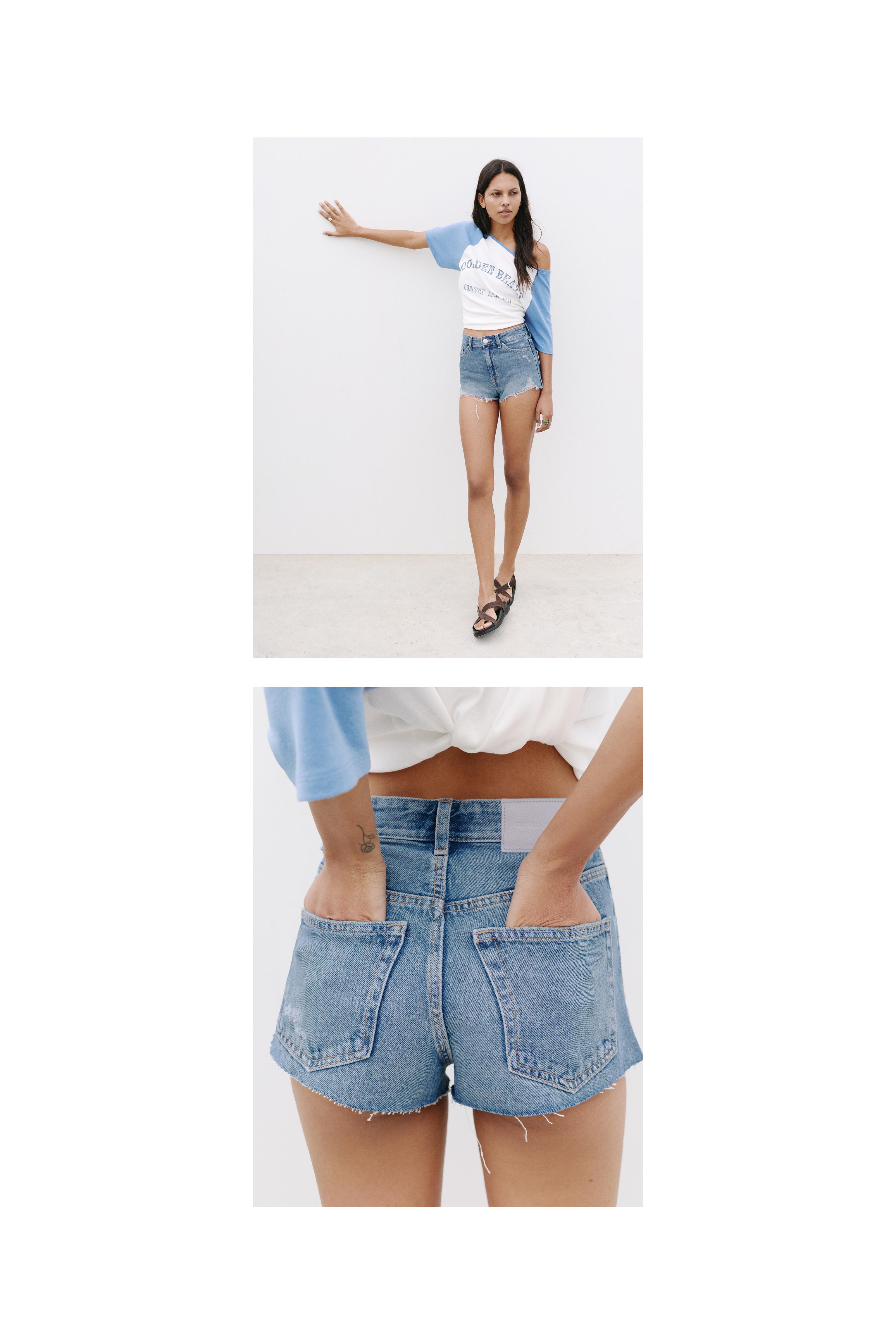 Mom fit ripped denim shorts — Medium blue