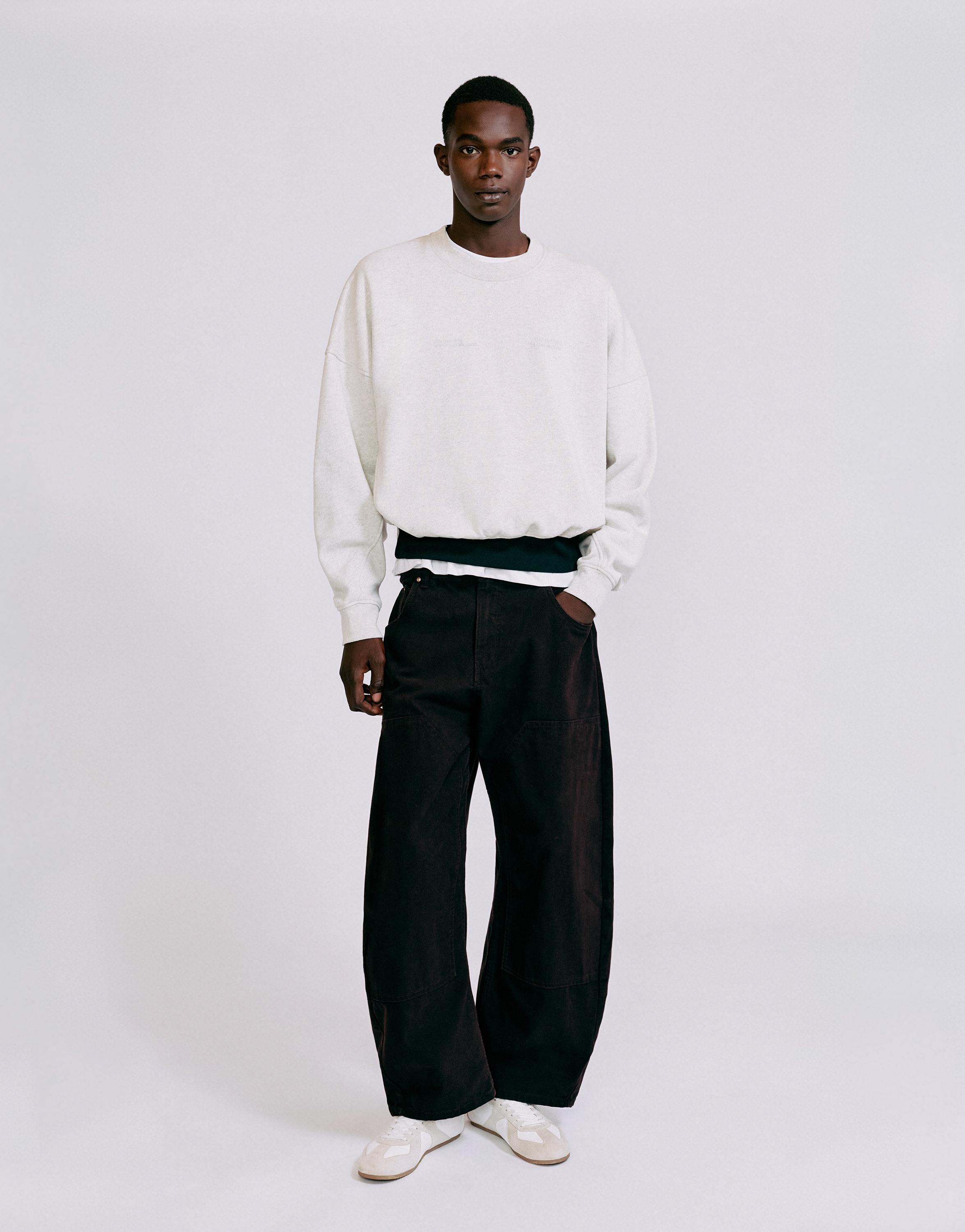 Contrast rib round neck sweatshirt — Grey marl