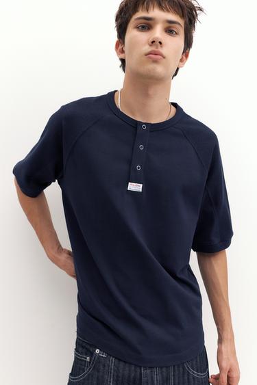 Short sleeve henley sweatshirt — Blue 3