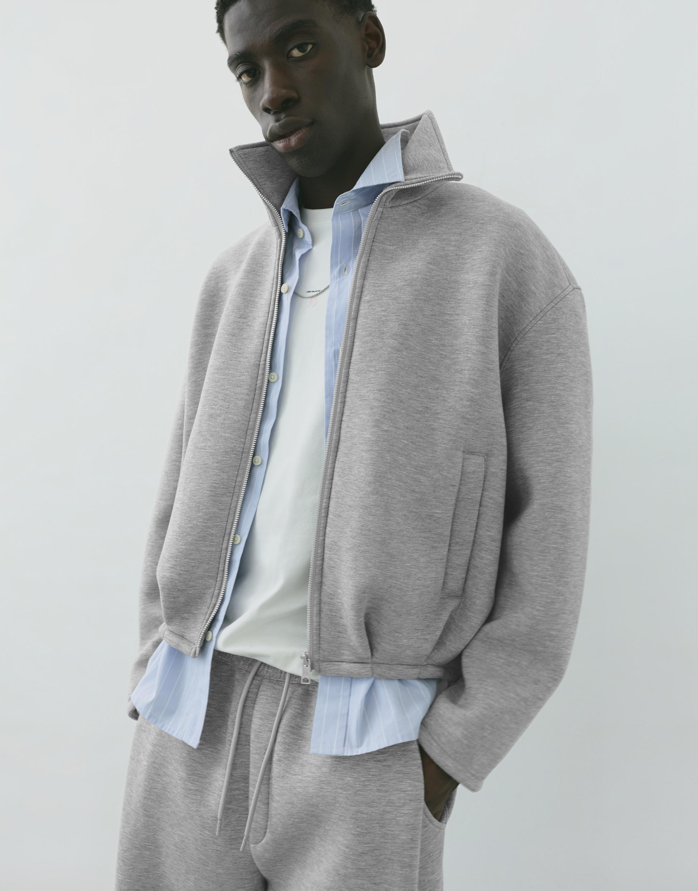 Neoprene-effect zip-up jacket — Grey marl