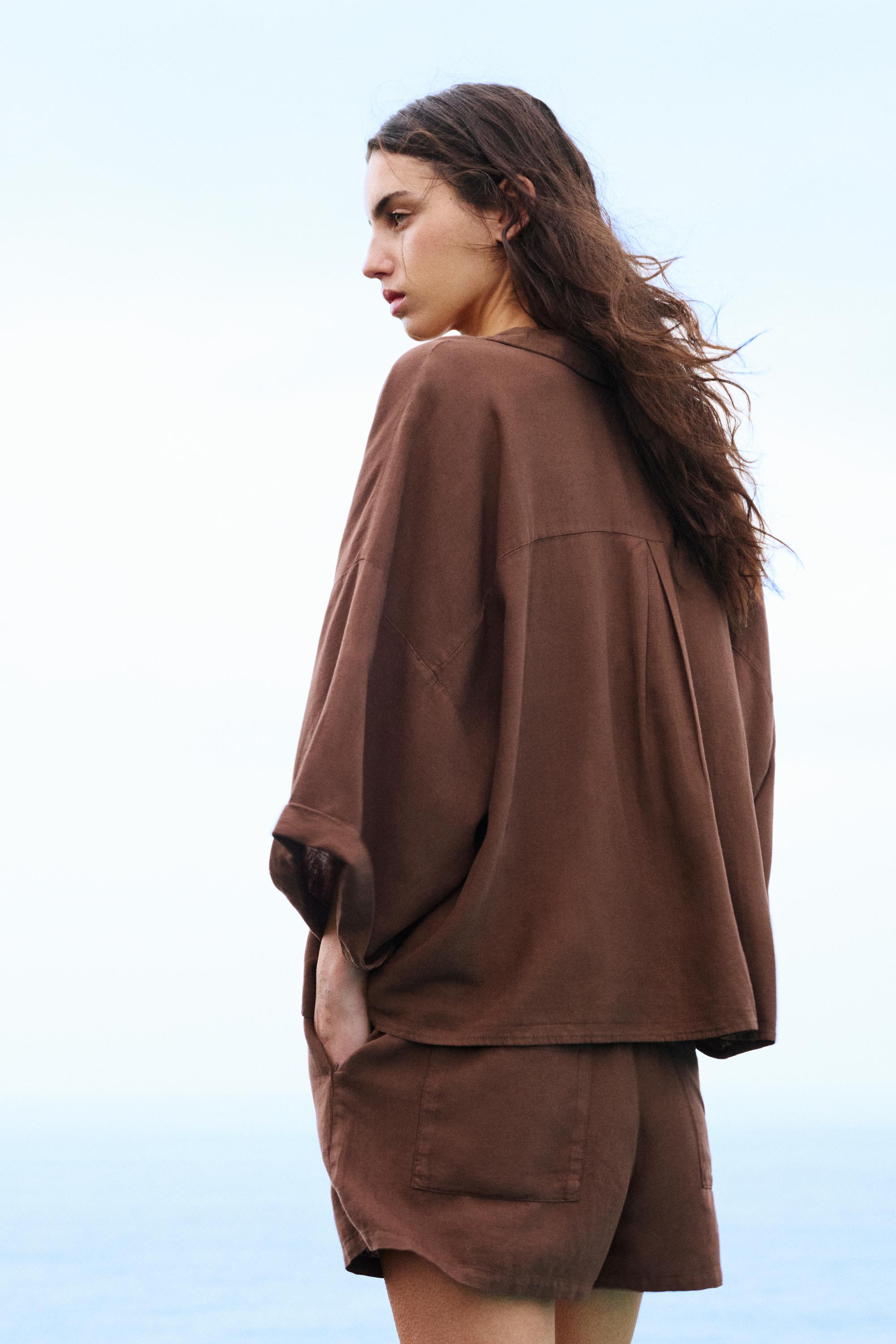 Linen blend shirt — Brown