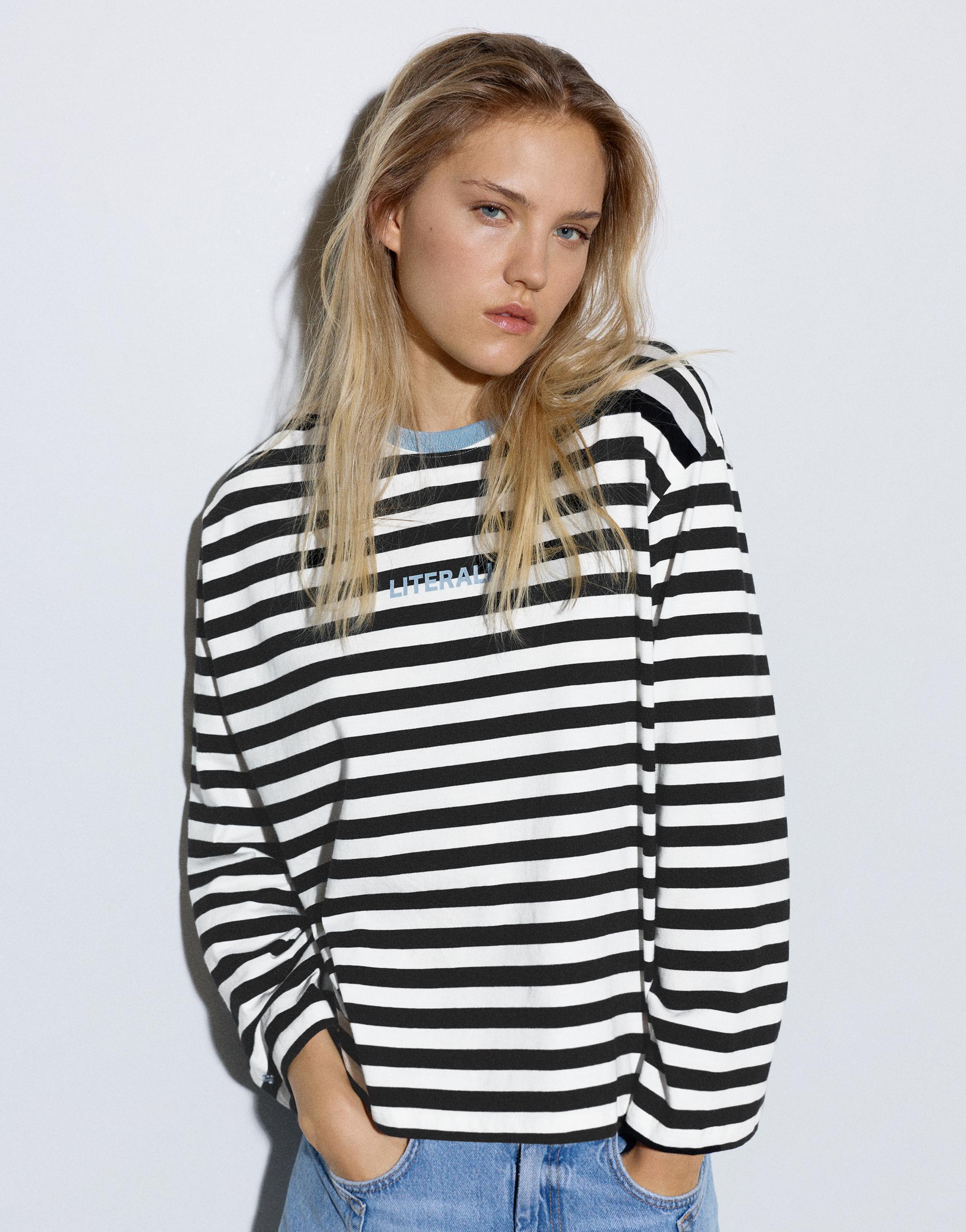 Oversize striped T-shirt — Black