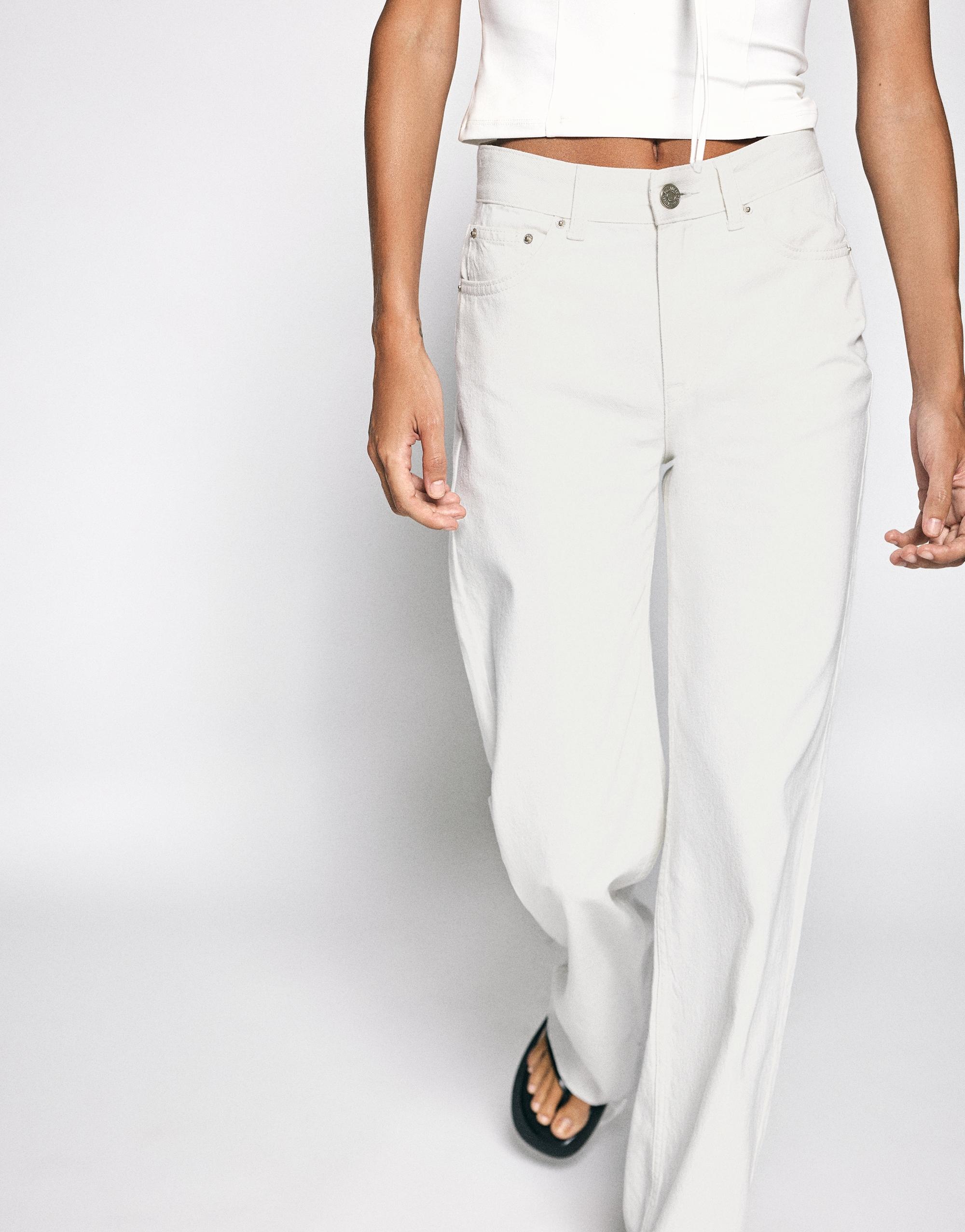 High-waist wide straight-leg jeans — White-t
