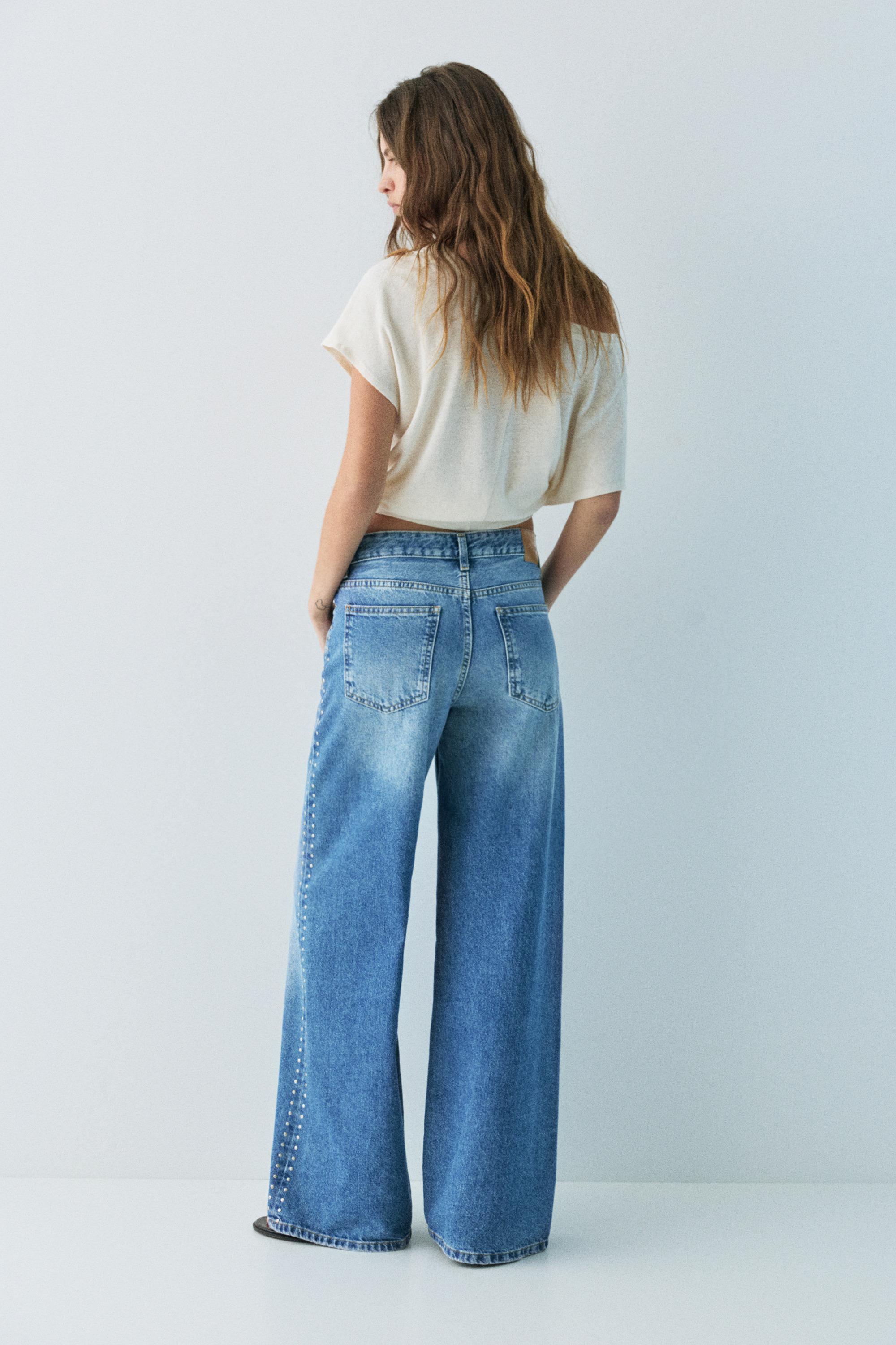 Wide-leg stud jeans — Medium blue