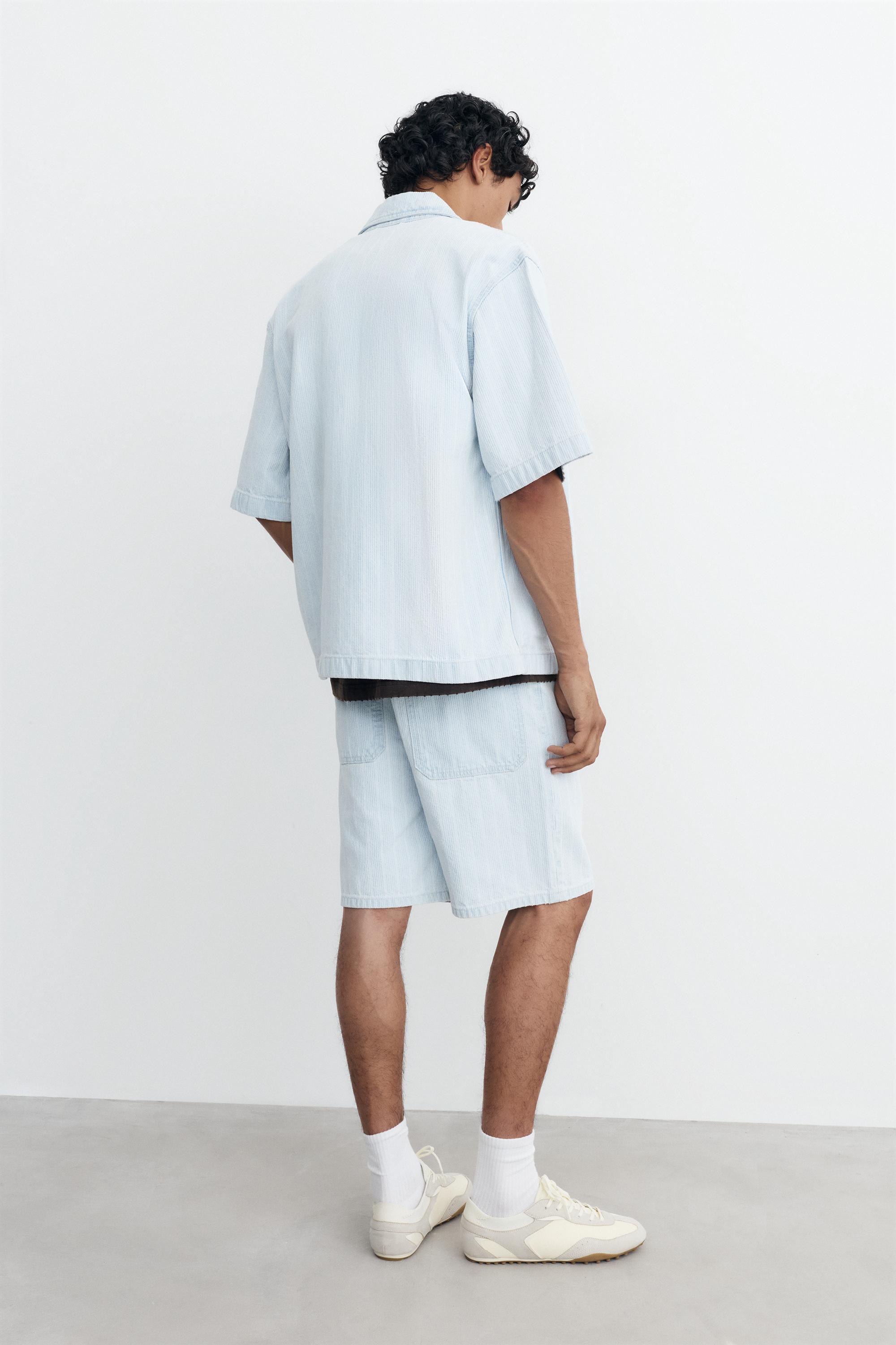 Zip-up denim shirt — Pale blue