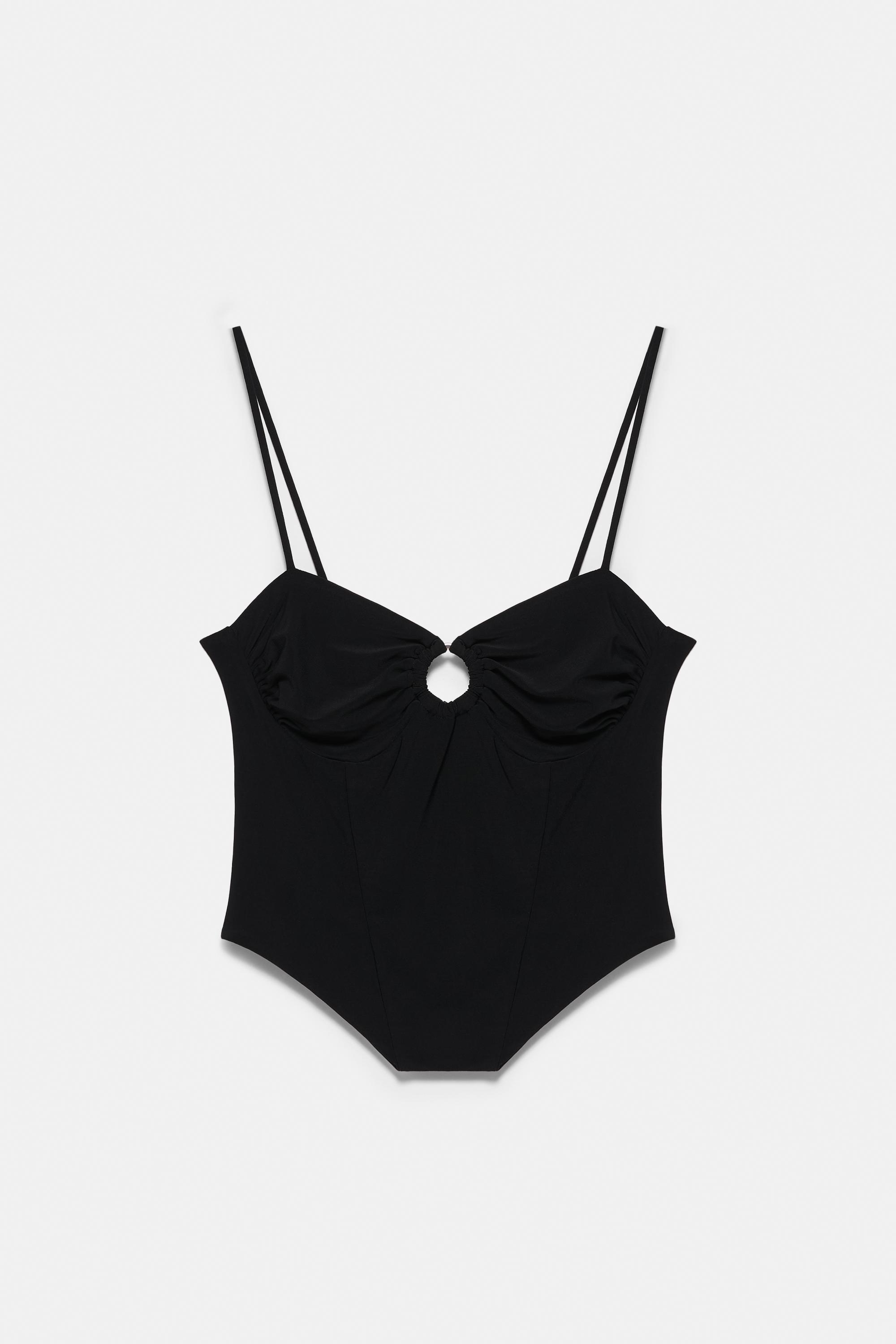 Strappy top with neckline appliqué — Black