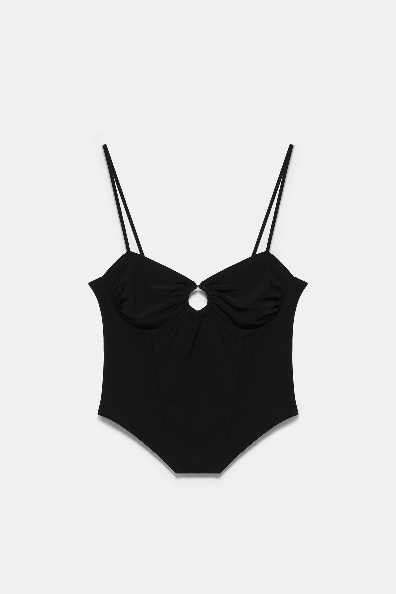 Strappy top with neckline appliqué — Black