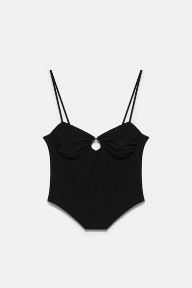 Strappy top with neckline appliqué — Black 3